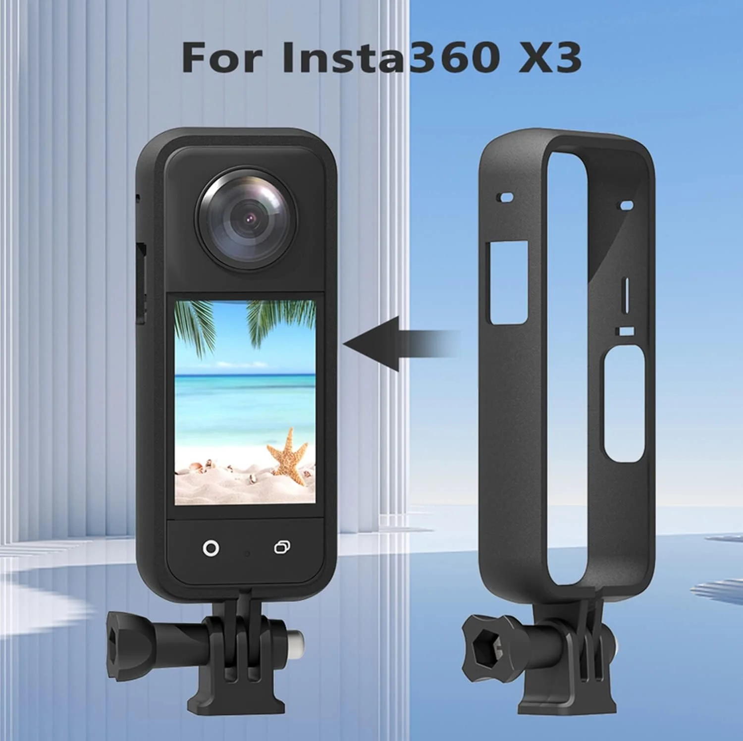 کیت لوازم جانبی دوربین اکشن eWINNER سازگار با Insta360 ONE X3 / قاب محافظ دوربین با آداپتور رزوه 1/4 اینچی / قاب محافظ سیلیکونی / درپوش لنز / محافظ صفحه نمایش