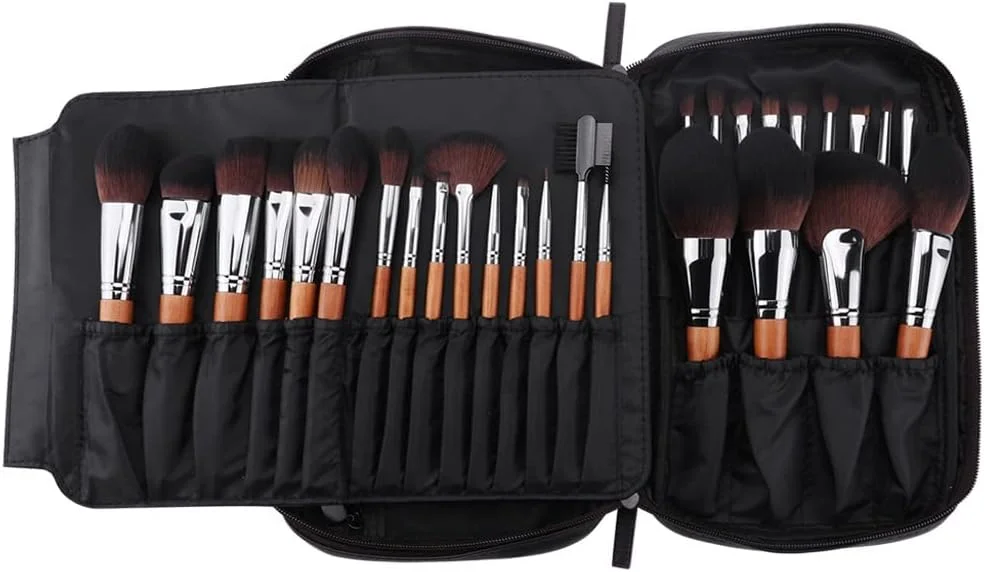 ست 28 عددی برس آرایشی SKipdr، شامل برس های حرفه ای پودر، رژگونه، کرم پودر، سایه چشم، برس های آرایشی و کیف چرمی PU