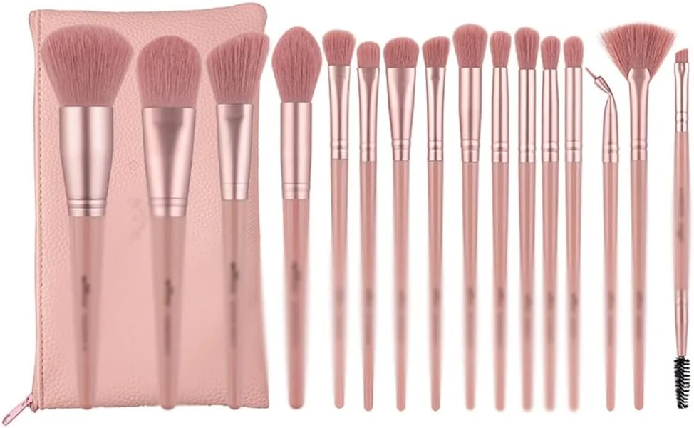 ست 16 عددی برس آرایشی حرفه ای SKipdr به همراه کیف برای سایه چشم، کرم پودر، رژگونه، پودر، خط چشم، مژه و رژ لب