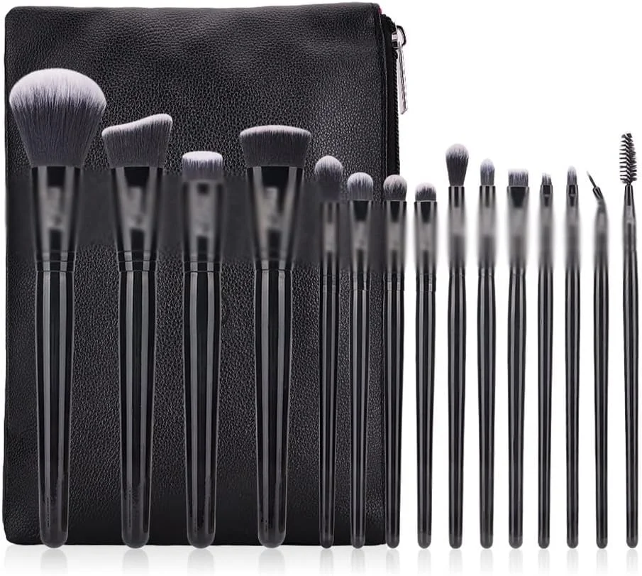 ست برس آرایشی 15 عددی SKipdr مشکی کلاسیک، شامل برس پودر، کرم پودر، سایه چشم با موهای مصنوعی