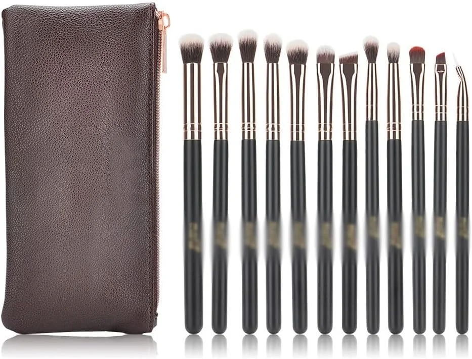 ست برس آرایشی چشم 12 عددی Skipdr، کانسیلر، سایه چشم، ترکیب کننده، خط چشم، برس آرایشی رزگلد