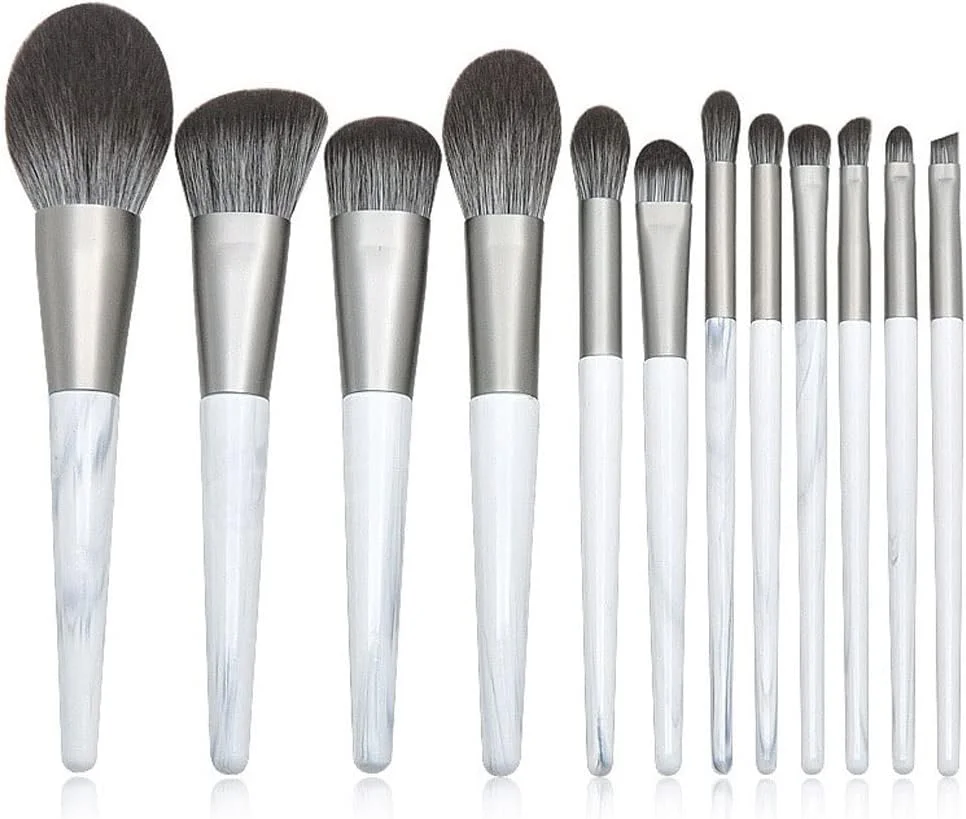 ست برس آرایشی دسته چوبی مخروطی Skipdr، 12 تکه، برس پودر جوهر و مرمر، ابزار آرایش