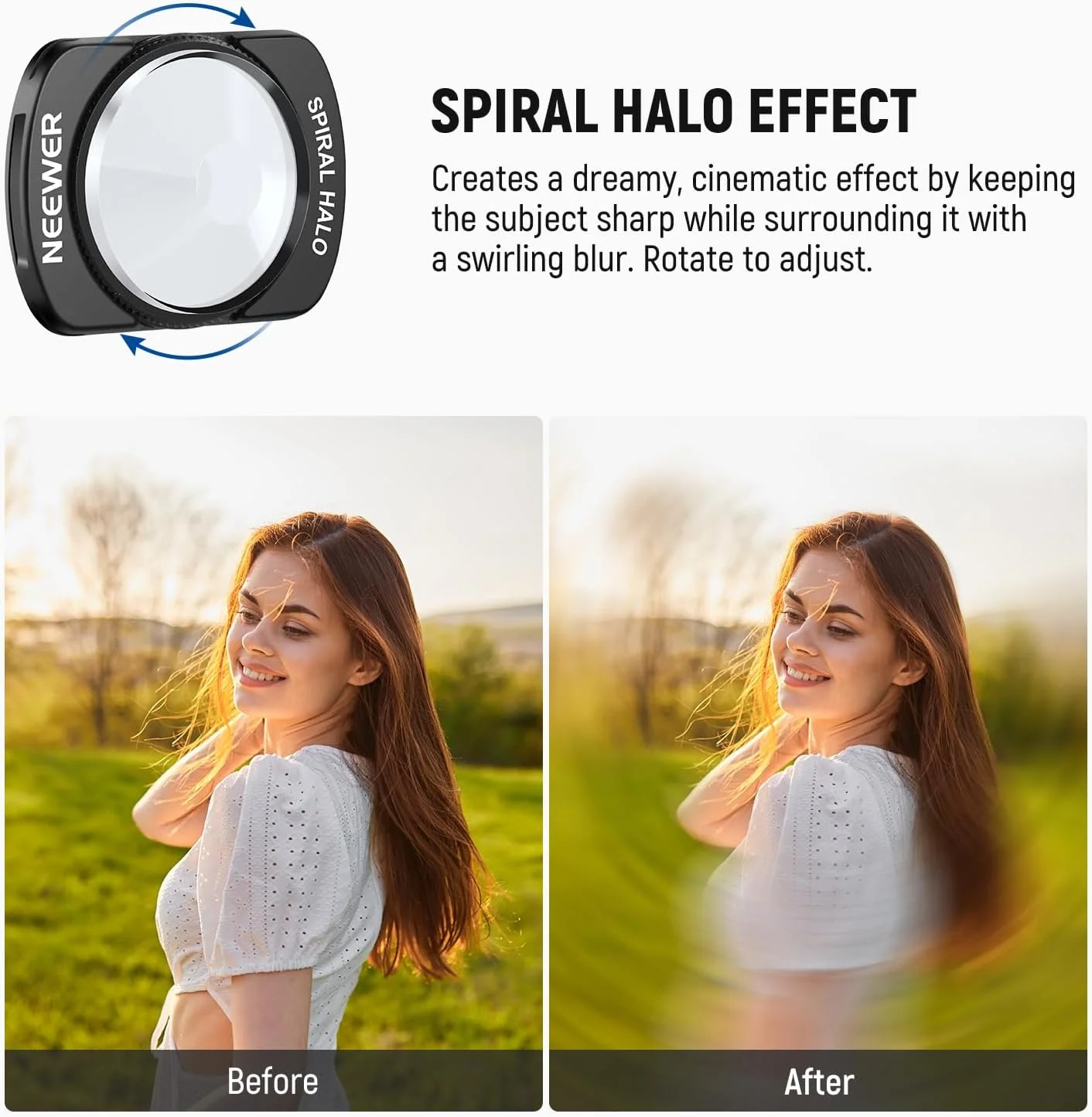 فیلتر لنز منشور هاله مارپیچی NEEWER سازگار با DJI Osmo Pocket 3 و لوازم جانبی Creator Combo، فیلتر اثر دوربین گیمبال شیشه ای اپتیکال HD چند لایه مغناطیسی با محافظ صفحه نمایش، FL-C35