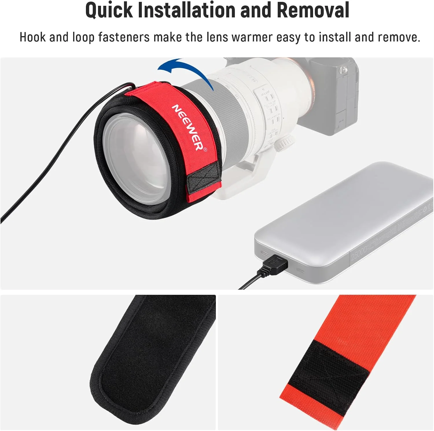 گرمکن لنز USB نیور، گرمکن لنز 500 میلی‌متری/20 اینچی برای دوربین DSLR و تلسکوپ، دارای 3 تنظیمات تنظیم‌کننده دما، نوار گرمکن ضد شبنم از ایجاد شبنم، مه و تراکم برای عکاسی نجومی دوربین تلسکوپ جلوگیری می‌کند