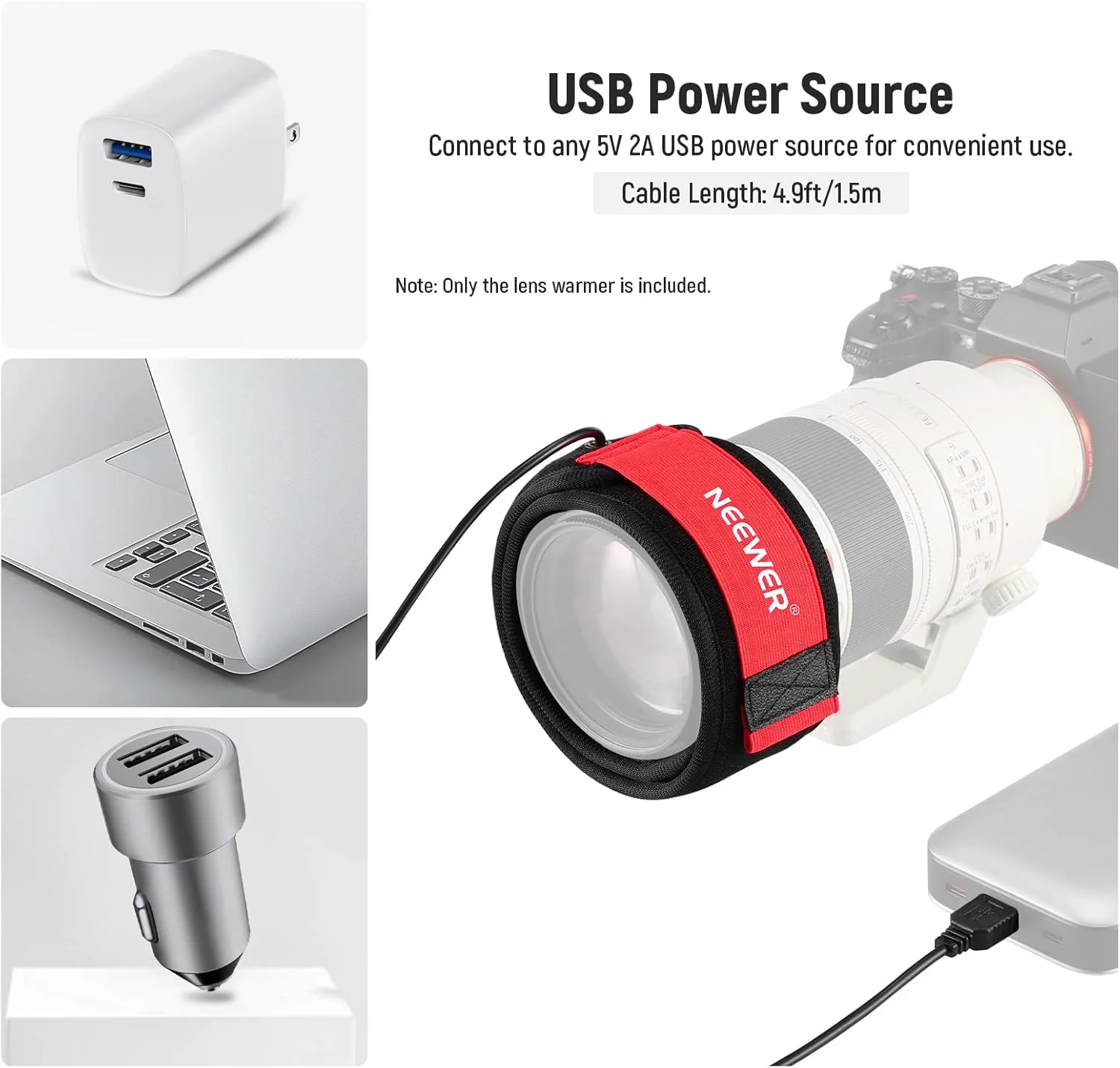 گرمکن لنز USB نیور، گرمکن لنز 500 میلی‌متری/20 اینچی برای دوربین DSLR و تلسکوپ، دارای 3 تنظیمات تنظیم‌کننده دما، نوار گرمکن ضد شبنم از ایجاد شبنم، مه و تراکم برای عکاسی نجومی دوربین تلسکوپ جلوگیری می‌کند