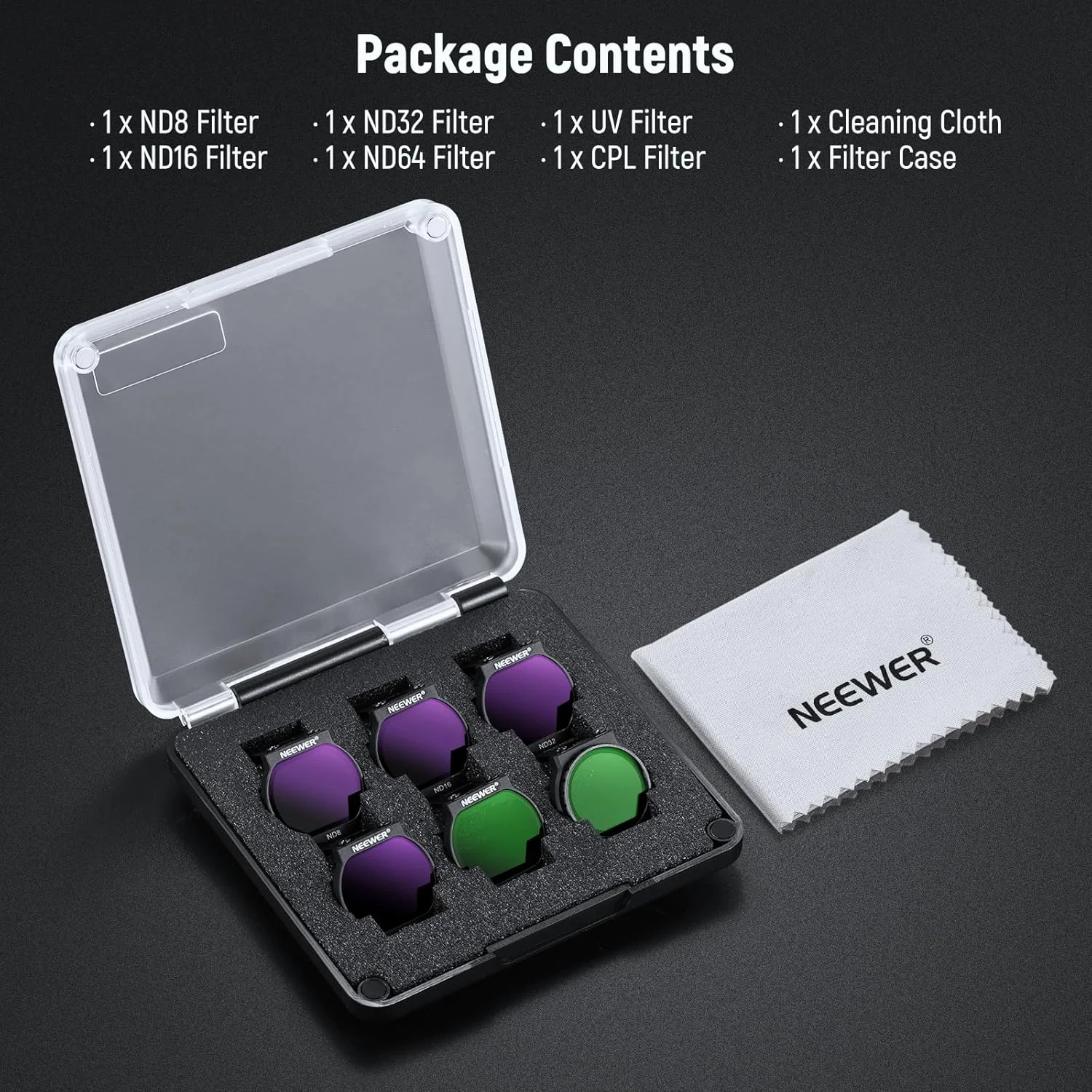 مجموعه فیلتر ND نیور سازگار با DJI NEO، بسته 6 عددی ND8/ND16/ND32/ND64/CPL/UV فیلتر پلاریزه دایره ای با تراکم خنثی لوازم جانبی پهپاد، شیشه نوری HD چند لایه باریک، FL-N31