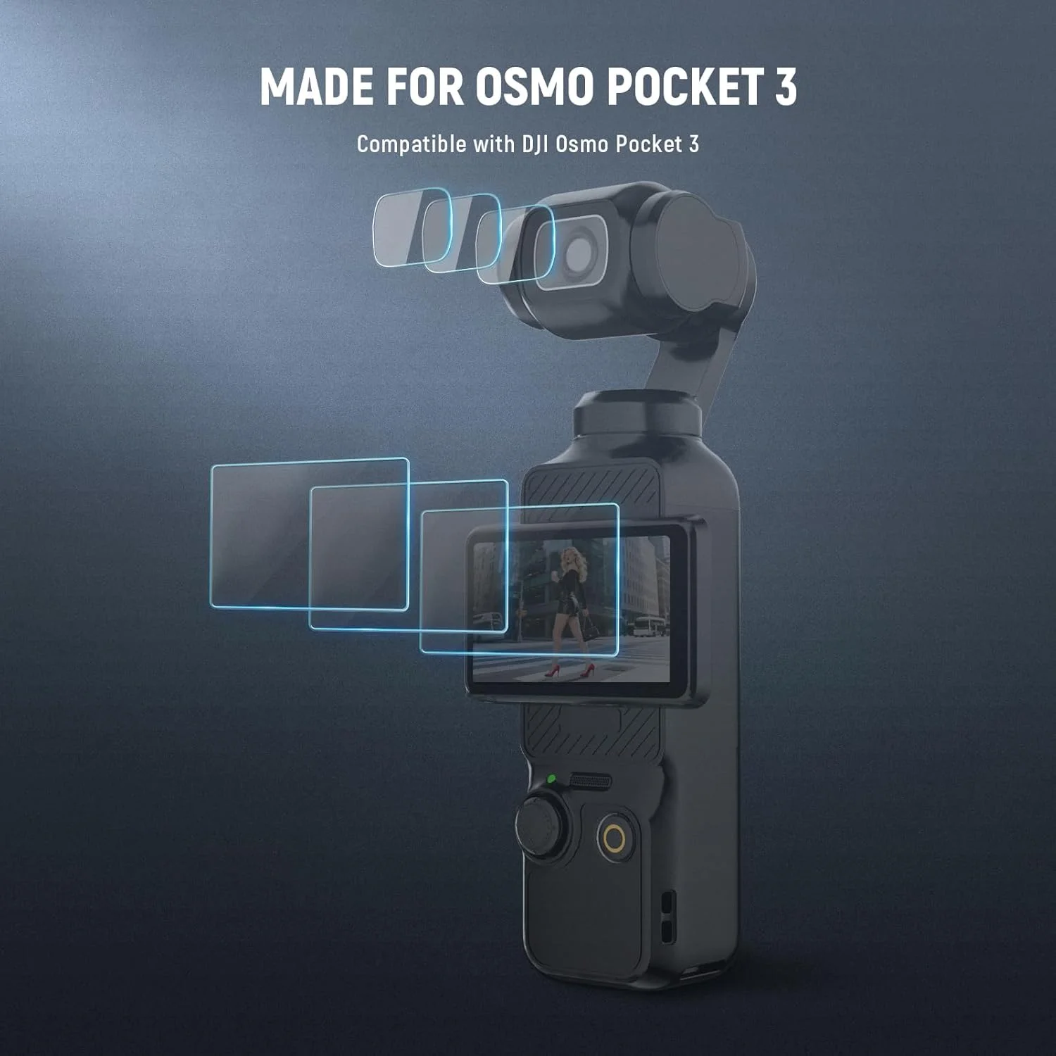 کیت محافظ صفحه نمایش نیور پاکت 3 (بسته 3 عددی) سازگار با لوازم جانبی DJI Osmo Pocket 3 Creator Combo، فیلم محافظ شیشه ای سخت 9H HD ضد خش برای صفحه لمسی و لنز دوربین گیمبال، CA140