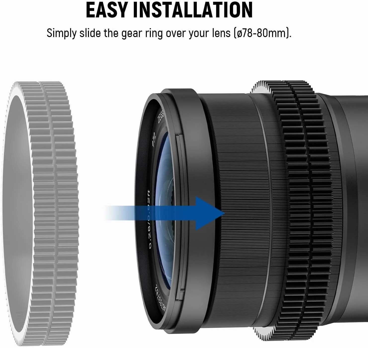 حلقه دنده فالو فوکوس بدون درز NEEWER PG008 با مُد 0.8 برای لنزهای با قطر 78-80 میلی‌متر، سازگار با SmallRig، سازگار با فالو فوکوس NEEWER برای لنزهای Canon Sony Nikon Fujifilm Panasonic Sigma