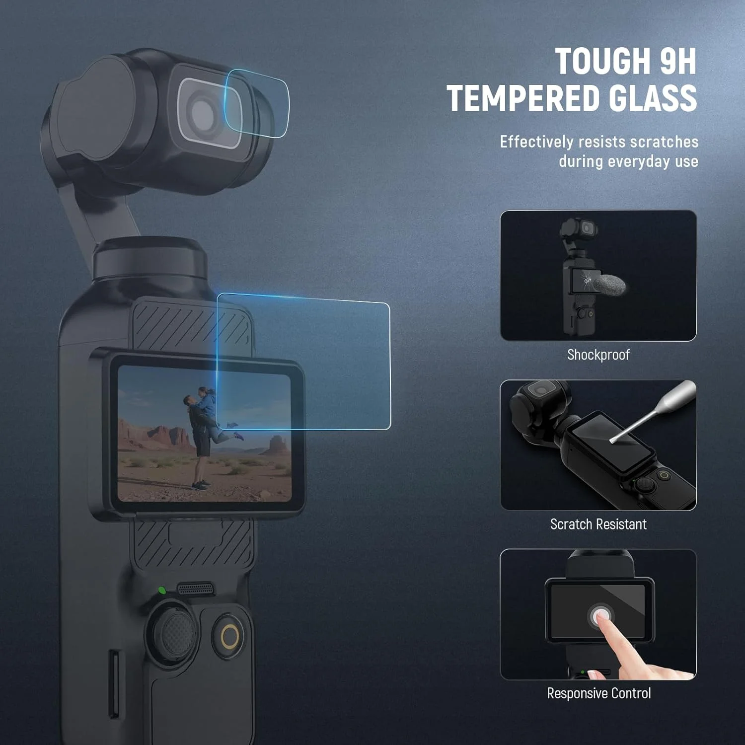 کیت محافظ صفحه نمایش نیور پاکت 3 (بسته 3 عددی) سازگار با لوازم جانبی DJI Osmo Pocket 3 Creator Combo، فیلم محافظ شیشه ای سخت 9H HD ضد خش برای صفحه لمسی و لنز دوربین گیمبال، CA140