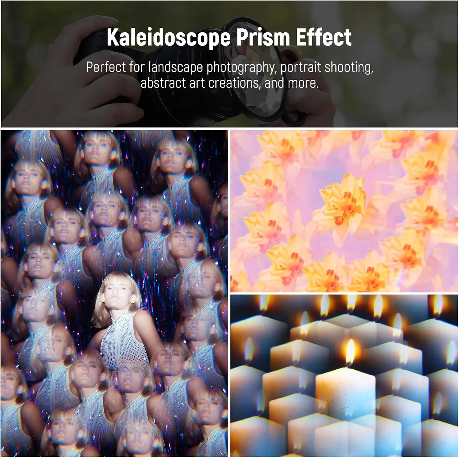 فیلتر لنز منشوری کالیدوسکوپ دستی 77 میلی‌متری NEEWER، فیلتر افکت لنز دوربین منشوری شیشه ای با دسته 2 انگشتی، شکست چندگانه، تعداد متغیر سوژه های عکاسی، لوازم جانبی عکاسی DSLR