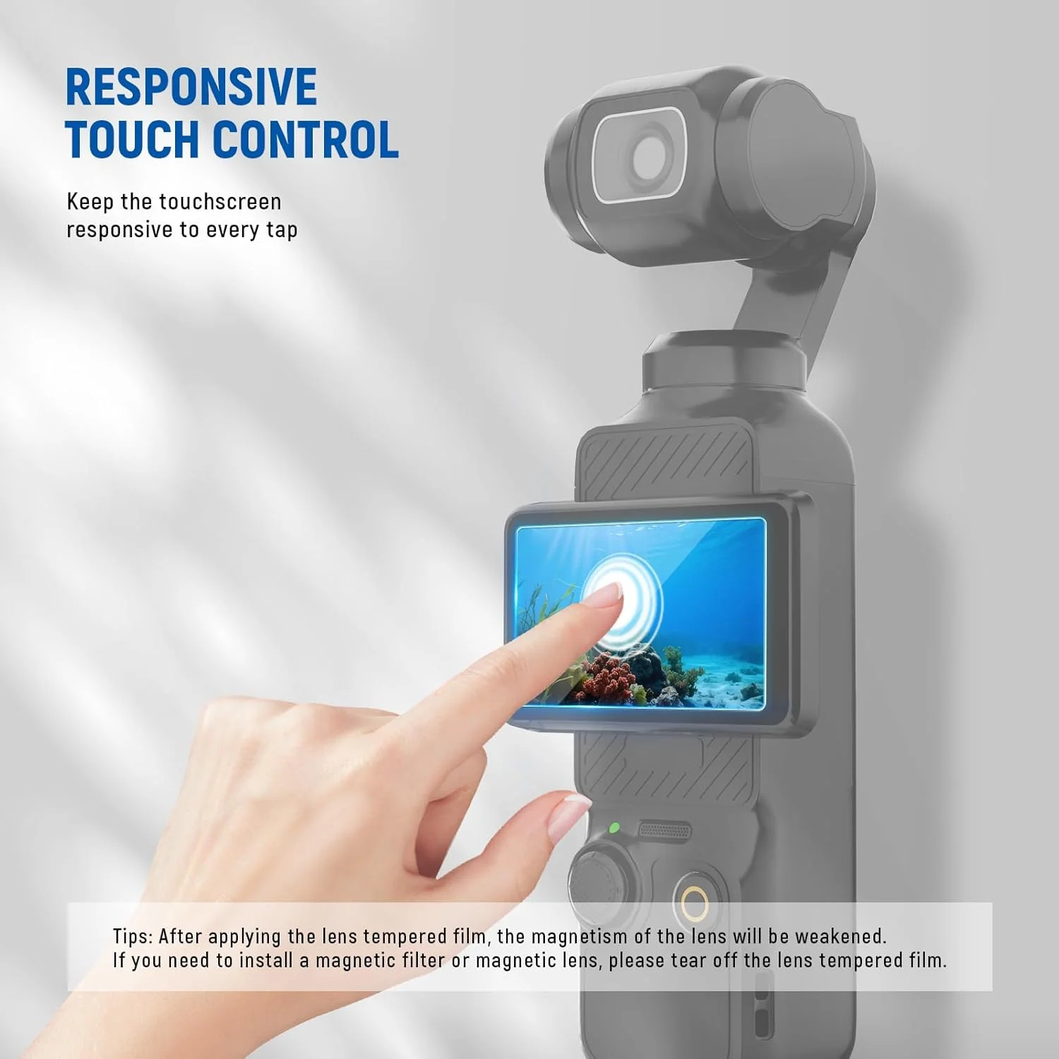 کیت محافظ صفحه نمایش نیور پاکت 3 (بسته 3 عددی) سازگار با لوازم جانبی DJI Osmo Pocket 3 Creator Combo، فیلم محافظ شیشه ای سخت 9H HD ضد خش برای صفحه لمسی و لنز دوربین گیمبال، CA140