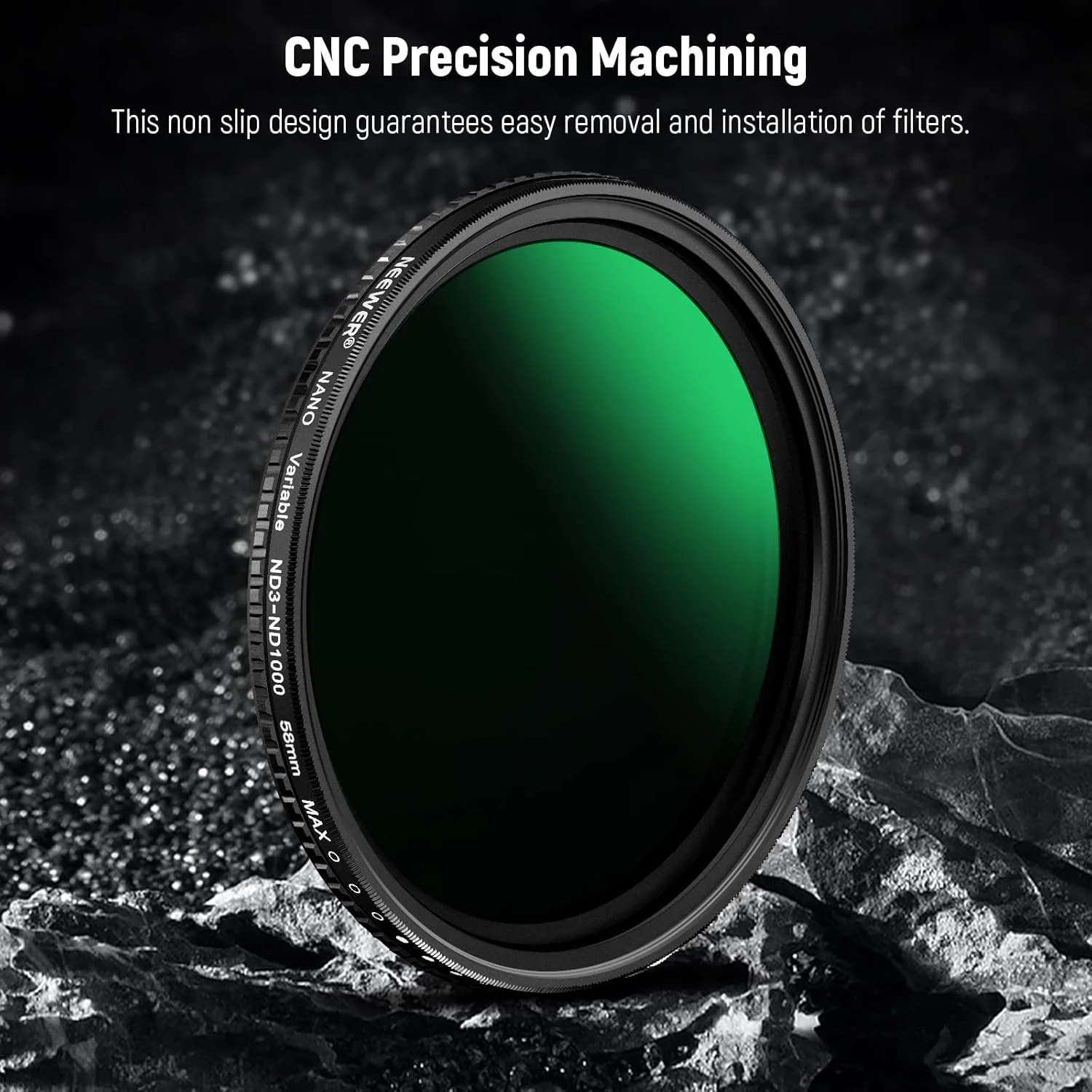 فیلتر ND متغیر 58 میلی‌متری Neewer ND3-ND1000، فیلتر کاهنده نور خنثی 1.5-10 استاپ با شیشه اپتیکال HD و پوشش نانو 30 لایه دو طرفه، ضد آب/ضد خش/فریم آلومینیومی