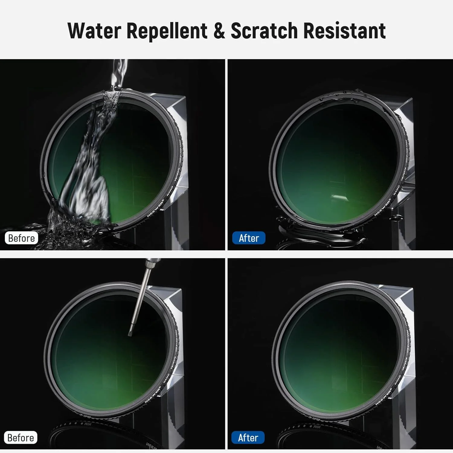 فیلتر ND متغیر 58 میلی‌متری Neewer ND3-ND1000، فیلتر کاهنده نور خنثی 1.5-10 استاپ با شیشه اپتیکال HD و پوشش نانو 30 لایه دو طرفه، ضد آب/ضد خش/فریم آلومینیومی