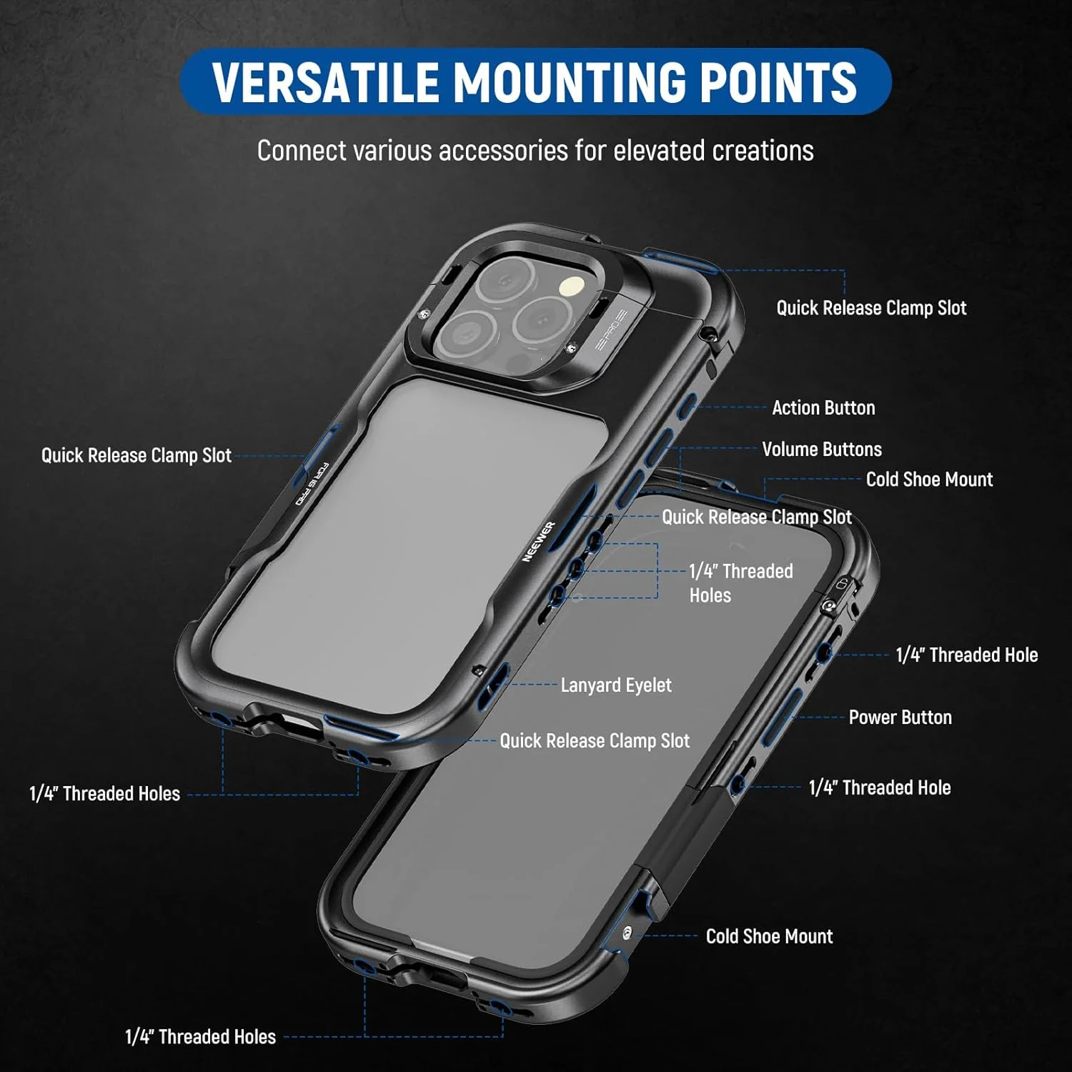کیج حرفه ای 16 NEEWER، استابلایزر موبایل با قابلیت رهاسازی سریع، سازگار با آیفون 16 پرو، دارای آداپتور فیلتر 67 میلیمتری، صفحه پشتی لنز 17 میلیمتری، آداپتور لنز T Mount سازگار با Moment، مدل PA073 کیج حرفه ای 16 NEEWER، استابلایزر موبایل با قابلیت رهاسازی سریع، سازگار با آیفون 16 پرو، دارای آداپتور فیلتر 67 میلیمتری، صفحه پشتی لنز 17 میلیمتری، آداپتور لنز T Mount سازگار با Moment، مدل PA073