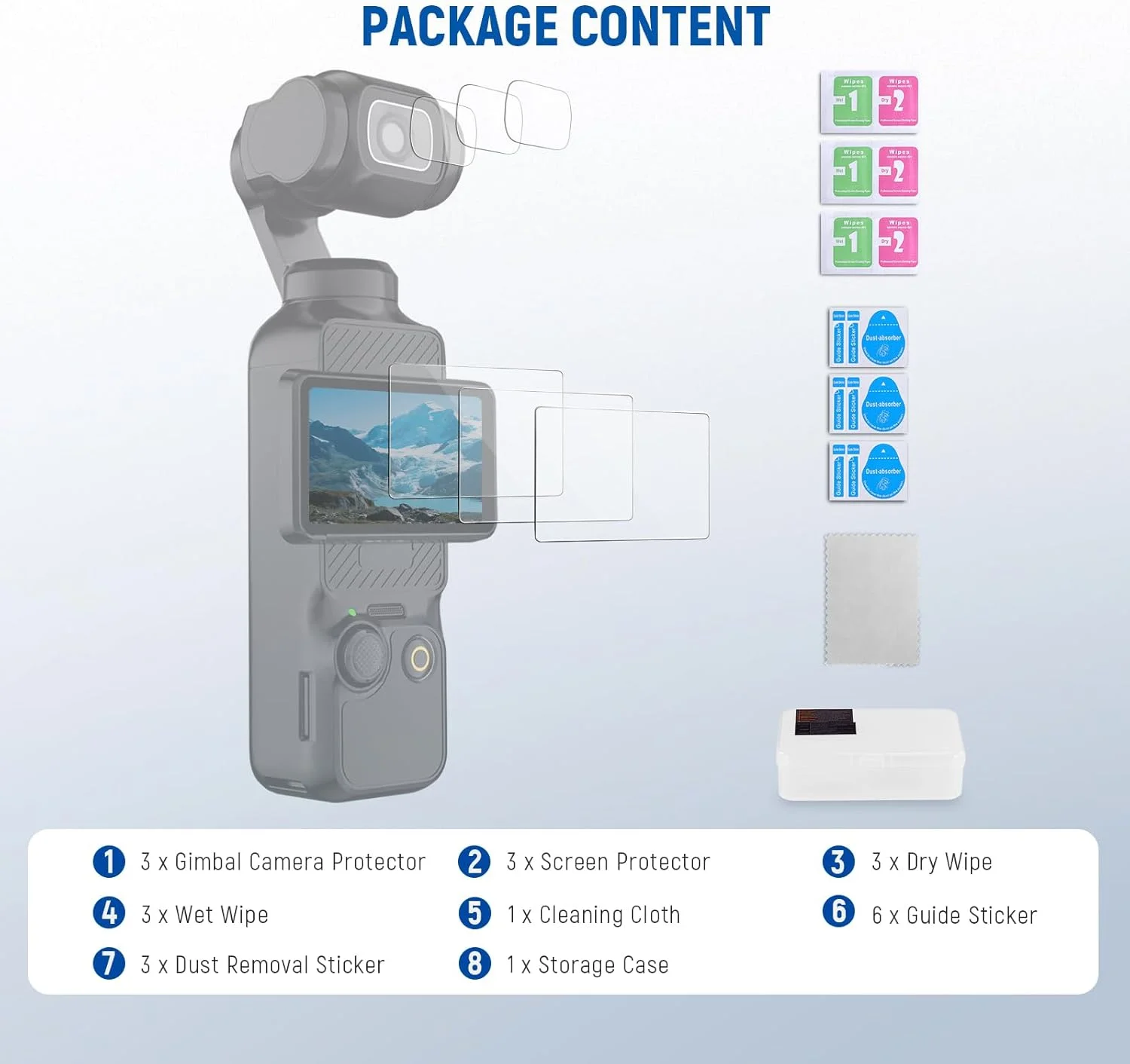 کیت محافظ صفحه نمایش نیور پاکت 3 (بسته 3 عددی) سازگار با لوازم جانبی DJI Osmo Pocket 3 Creator Combo، فیلم محافظ شیشه ای سخت 9H HD ضد خش برای صفحه لمسی و لنز دوربین گیمبال، CA140