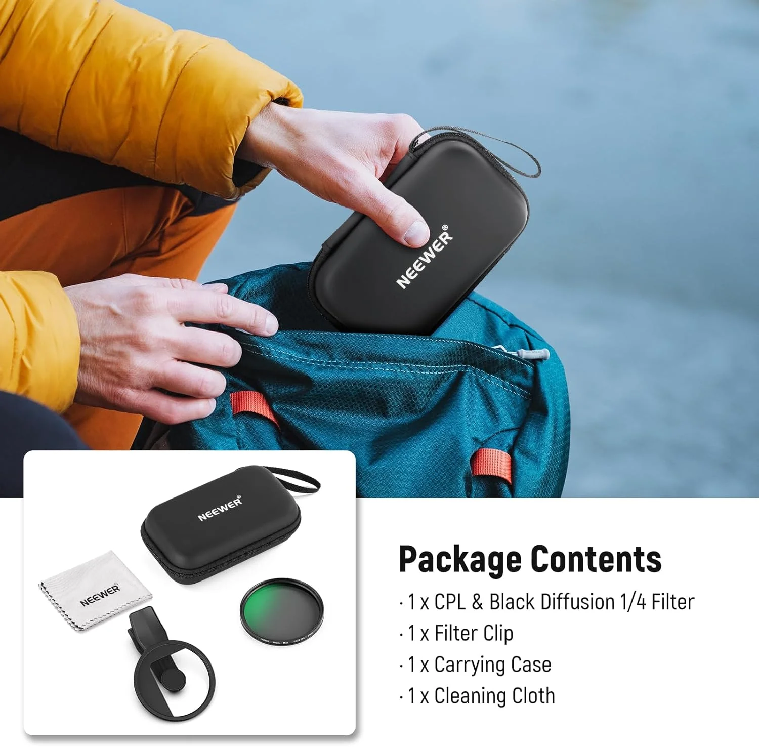 فیلتر 2 در 1 NEEWER 67mm CPL و Black Diffusion 1/4 گیره سازگار با آیفون 16 15 پرو مکس پلاس 16e 14 13 مینی 12، پلاریزه دایره ای برای لنز تلفن، کیت لوازم جانبی عکاسی، FL-B35