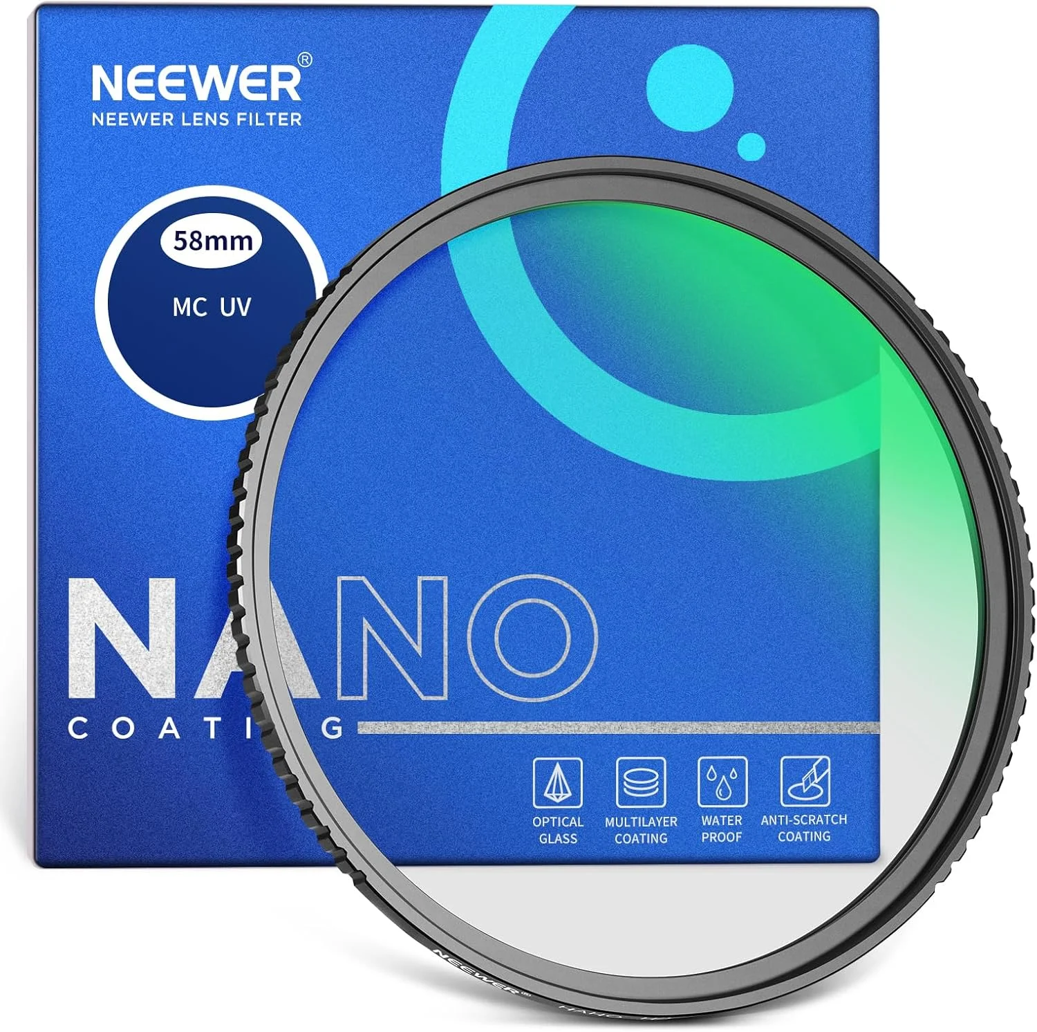 فیلتر محافظ فرابنفش NEEWER 58mm MC با 24 لایه پوشش نانو مقاوم / شیشه نوری HD / ضد آب / مقاوم در برابر خش / فریم فوق العاده باریک آلیاژ آلومینیوم / فیلتر فرابنفش فیلتر محافظ فرابنفش NEEWER 58mm MC با 24 لایه پوشش نانو مقاوم / شیشه نوری HD / ضد آب / مقاوم در برابر خش / فریم فوق العاده باریک آلیاژ آلومینیوم / فیلتر فرابنفش