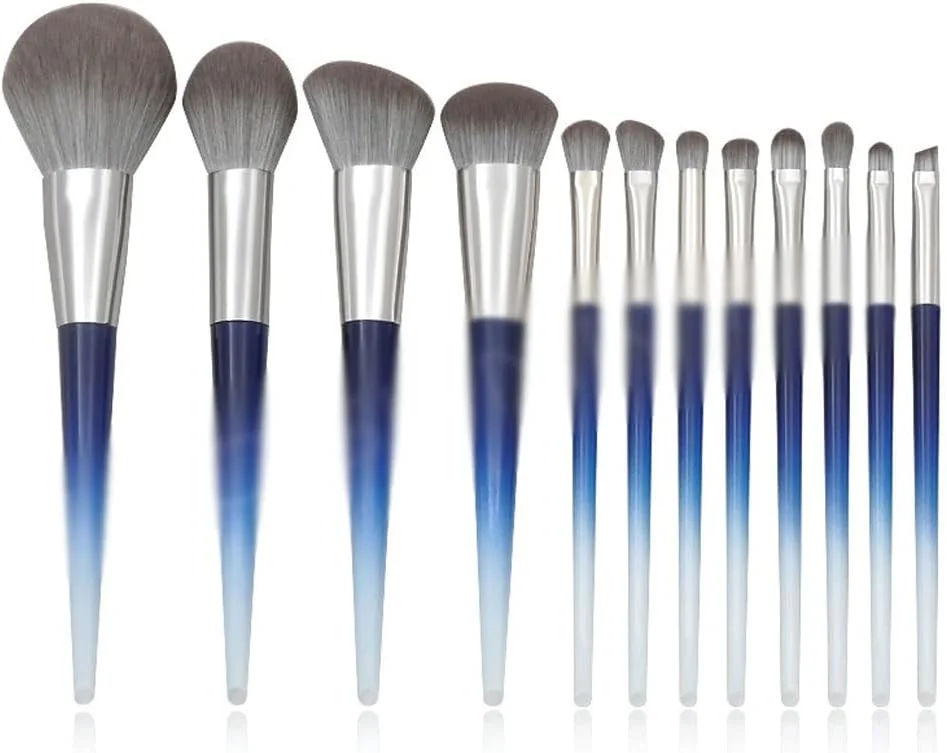 ست برس آرایشی 12 عددی SKipdr، دسته شیب دار، برس پودر شل و سایه چشم