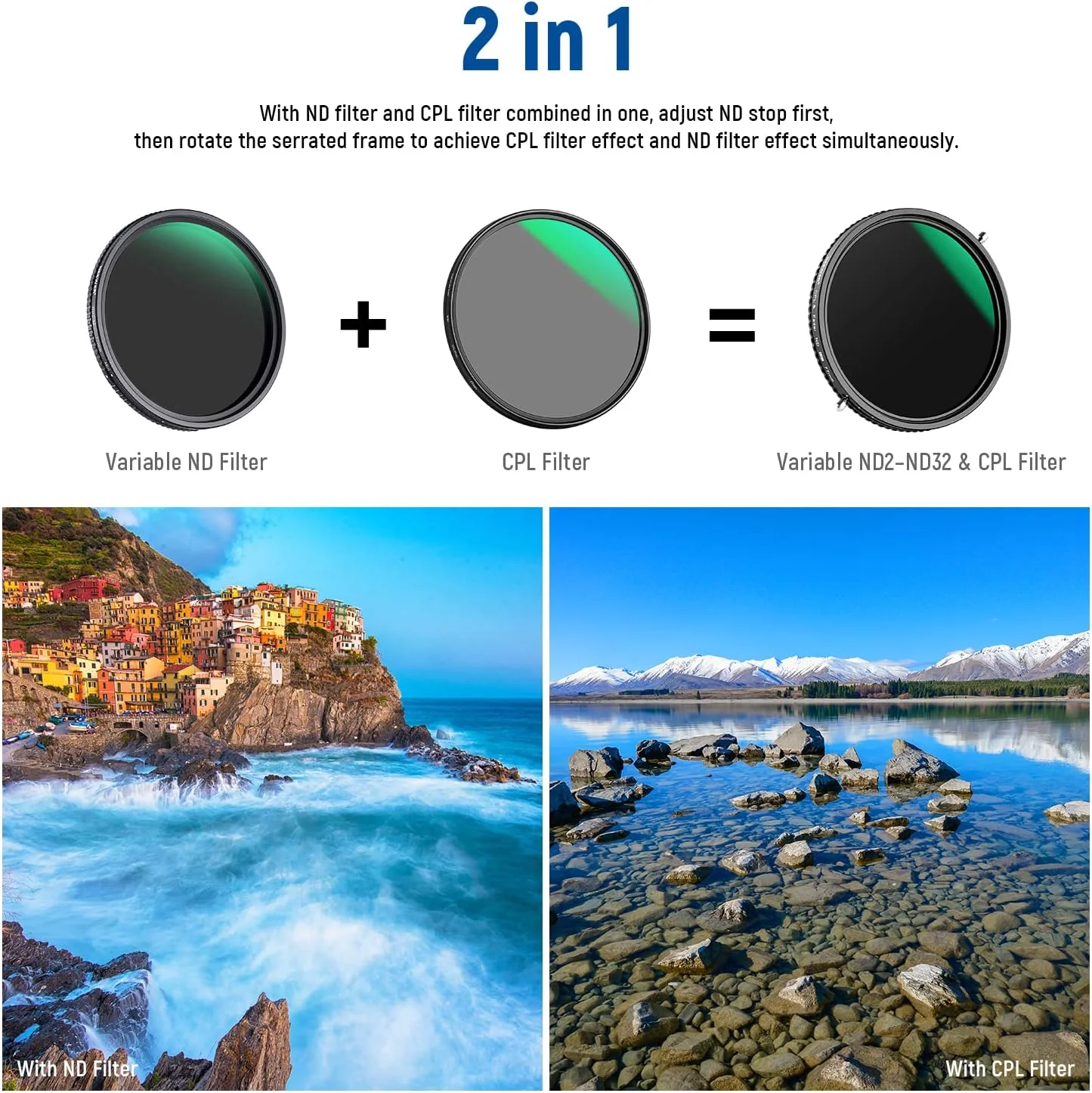 فیلتر ND متغیر 2 در 1 NEEWER 67mm ND2–ND32 و فیلتر CPL (فیلتر پلاریزه دایره ای) بدون ضربدر X / پوشش نانو 30 لایه / شیشه نوری HD / قاب آلیاژ آلومینیوم فوق العاده باریک / ضد آب / مقاوم در برابر خراش فیلتر ND متغیر 2 در 1 NEEWER 67mm ND2–ND32 و فیلتر CPL (فیلتر پلاریزه دایره ای) بدون ضربدر X / پوشش نانو 30 لایه / شیشه نوری HD / قاب آلیاژ آلومینیوم فوق العاده باریک / ضد آب / مقاوم در برابر خراش