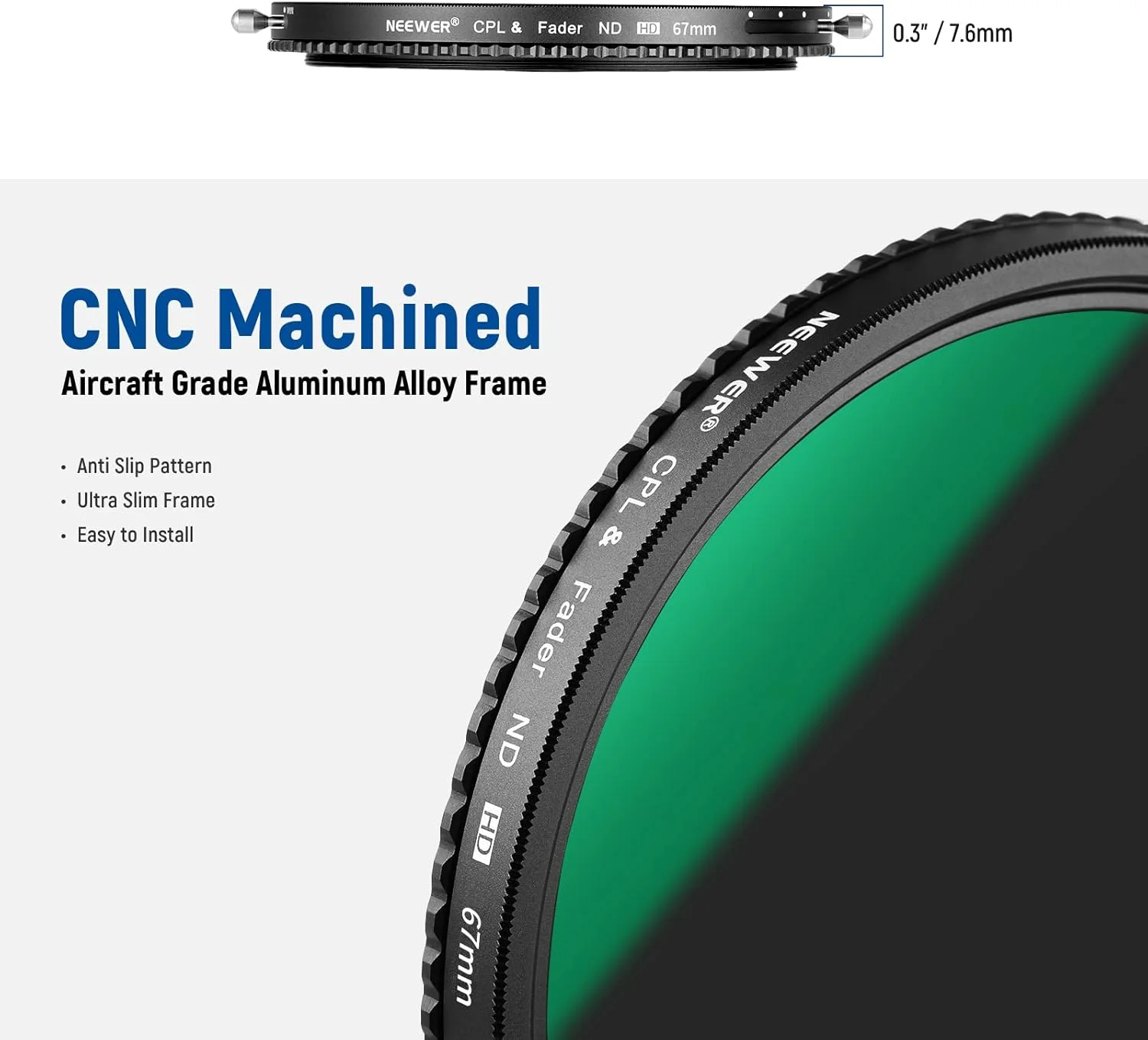 فیلتر ND متغیر 2 در 1 NEEWER 67mm ND2–ND32 و فیلتر CPL (فیلتر پلاریزه دایره ای) بدون ضربدر X / پوشش نانو 30 لایه / شیشه نوری HD / قاب آلیاژ آلومینیوم فوق العاده باریک / ضد آب / مقاوم در برابر خراش فیلتر ND متغیر 2 در 1 NEEWER 67mm ND2–ND32 و فیلتر CPL (فیلتر پلاریزه دایره ای) بدون ضربدر X / پوشش نانو 30 لایه / شیشه نوری HD / قاب آلیاژ آلومینیوم فوق العاده باریک / ضد آب / مقاوم در برابر خراش