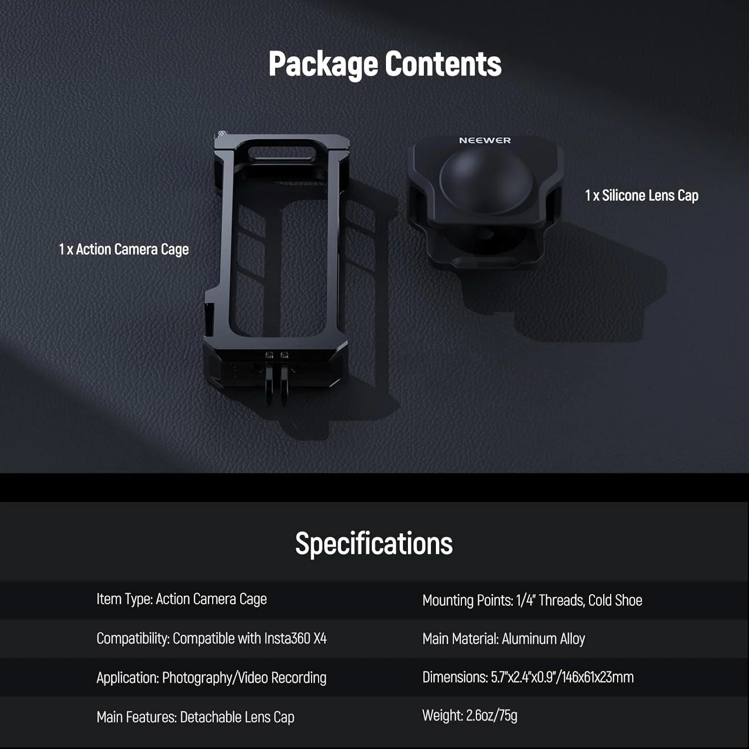 محافظ دوربین اکشن Neewer X4، قاب محافظ با انگشتی های تاشو سازگار با Insta360 X4، ریگ ضبط ویدیو فریم آلیاژ آلومینیوم با درپوش محافظ لنز، بدون نیاز به مونتاژ، AC010 محافظ دوربین اکشن Neewer X4، قاب محافظ با انگشتی های تاشو سازگار با Insta360 X4، ریگ ضبط ویدیو فریم آلیاژ آلومینیوم با درپوش محافظ لنز، بدون نیاز به مونتاژ، AC010