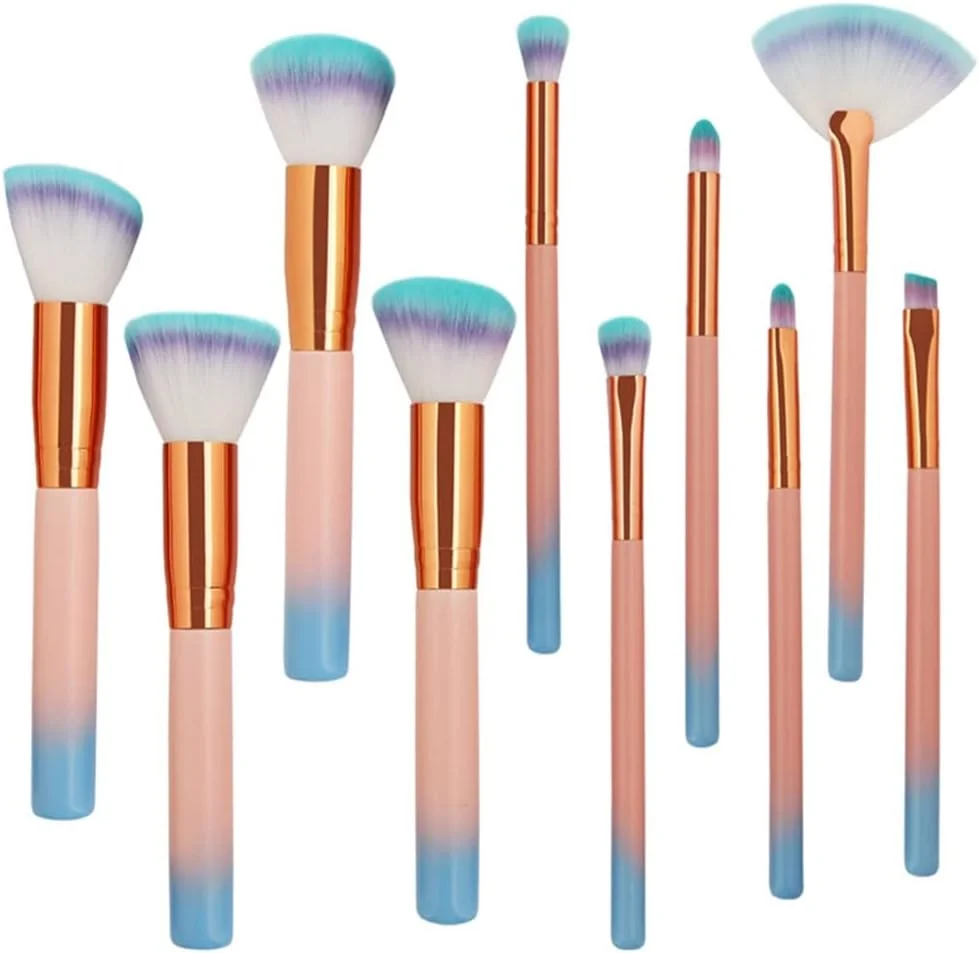 ست برس آرایشی 10 عددی SKipdr برای کرم پودر، پودر، سایه چشم، رژگونه، ترکیب، کانتور، لب، برس بادبزنی، کیت ابزار آرایشی
