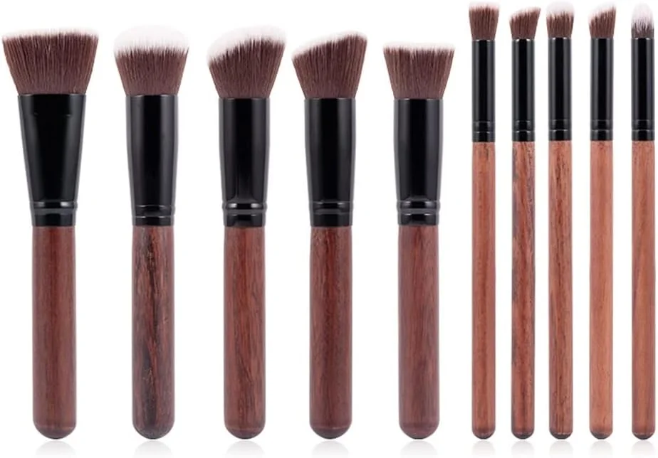 ست برس آرایشی 10 عددی SKipdr، برس های حرفه ای آرایش برای کرم پودر، کانسیلر، کانتور، رژگونه، ترکیب کردن، موی نرم و مصنوعی