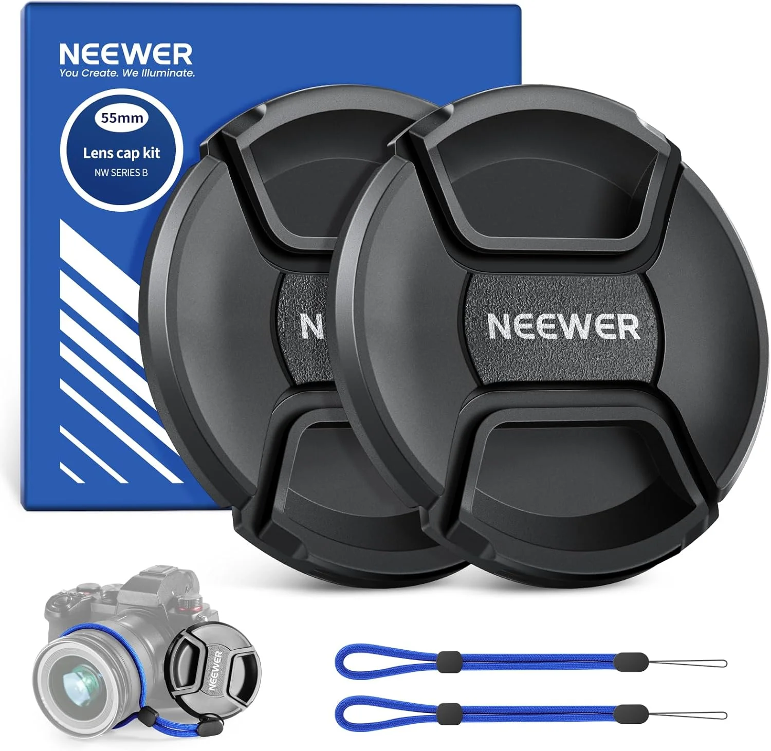 کیت درپوش لنز 55 میلیمتری Neewer (2 عددی)، پوشش لنز با بند ضد گم شدن و پارچه تمیز کننده، سازگار با لنز دوربین کانن نیکون سونی فوجیفیلم پاناسونیک با قطر 55 میلیمتر کیت درپوش لنز 55 میلیمتری Neewer (2 عددی)، پوشش لنز با بند ضد گم شدن و پارچه تمیز کننده، سازگار با لنز دوربین کانن نیکون سونی فوجیفیلم پاناسونیک با قطر 55 میلیمتر