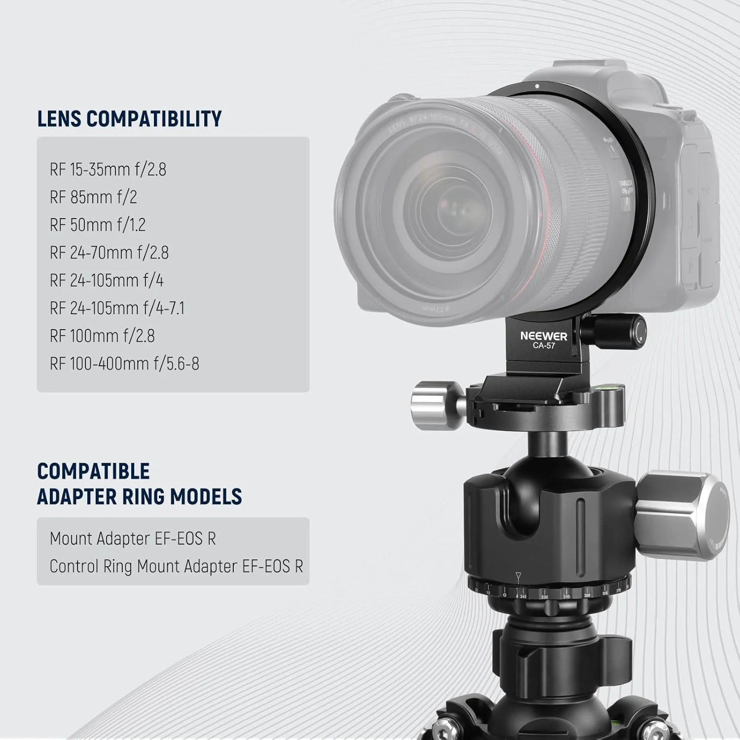 صفحه نصب پایه گردان Neewer برای Canon EOS R5 R5C R6 Mark II، حلقه نصب لنز سه پایه دوربین افقی به عمودی سریع سازگار با DJI RS 3/2 و سیستم رهاسازی سریع Arca، CA-57