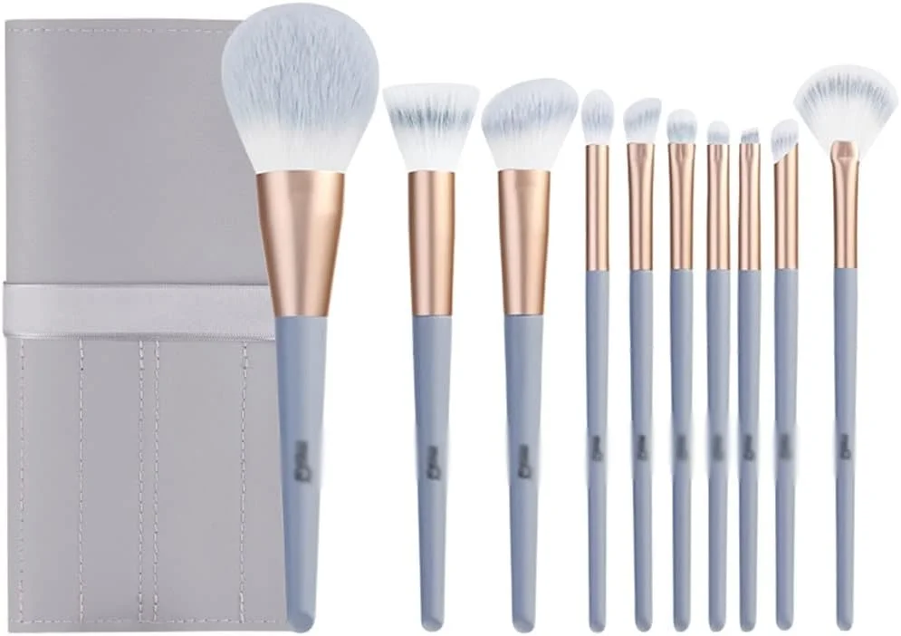 ست برس آرایشی 10 عددی SKipdr آبی ابریشمی - مجموعه کامل ابزار آرایشی مبتدی، برس پودر فیکس و برس سایه چشم
