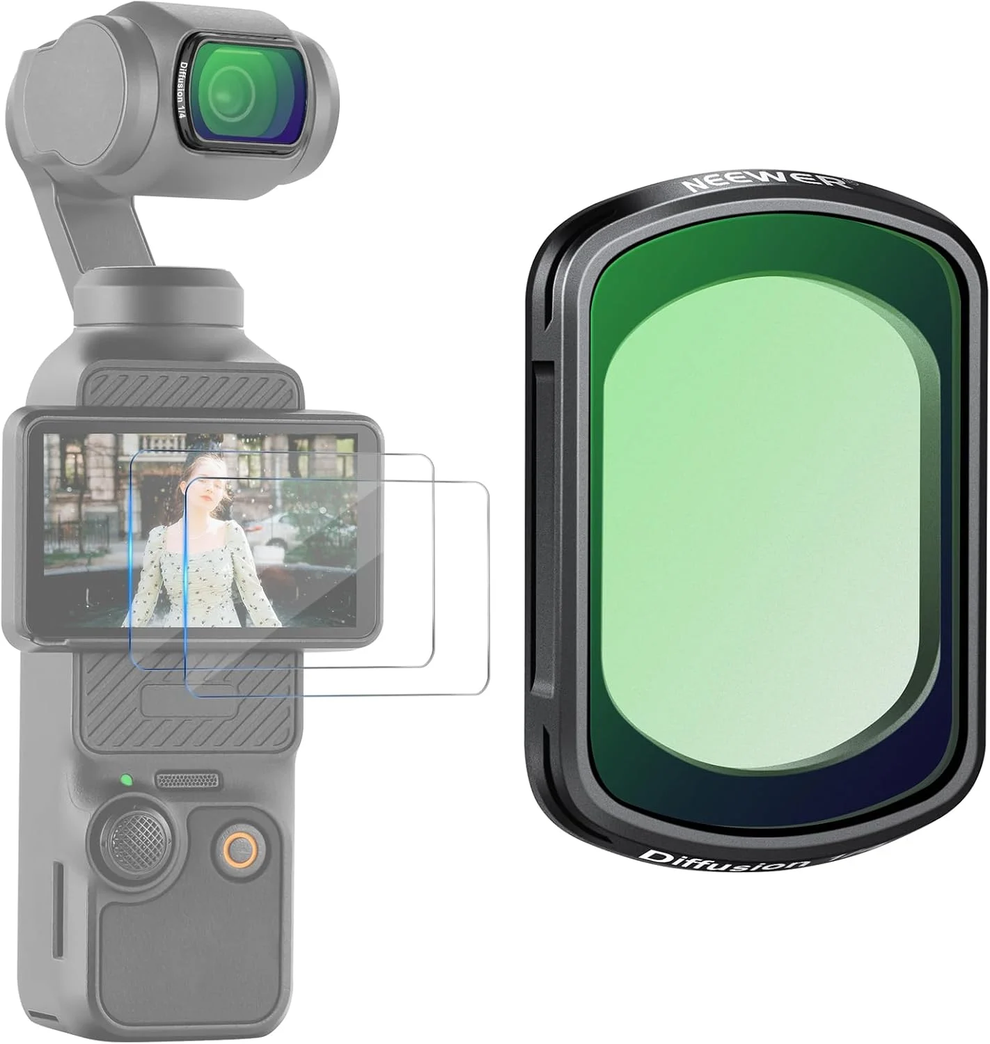 فیلتر مغناطیسی مشکی دیفیوژن 1/4 NEEWER سازگار با DJI OSMO Pocket 3، فیلتر لنز مه سینمایی رویایی، فریم فوق العاده باریک و شیشه نوری HD چند لایه، 2 محافظ صفحه نمایش لمسی LCD