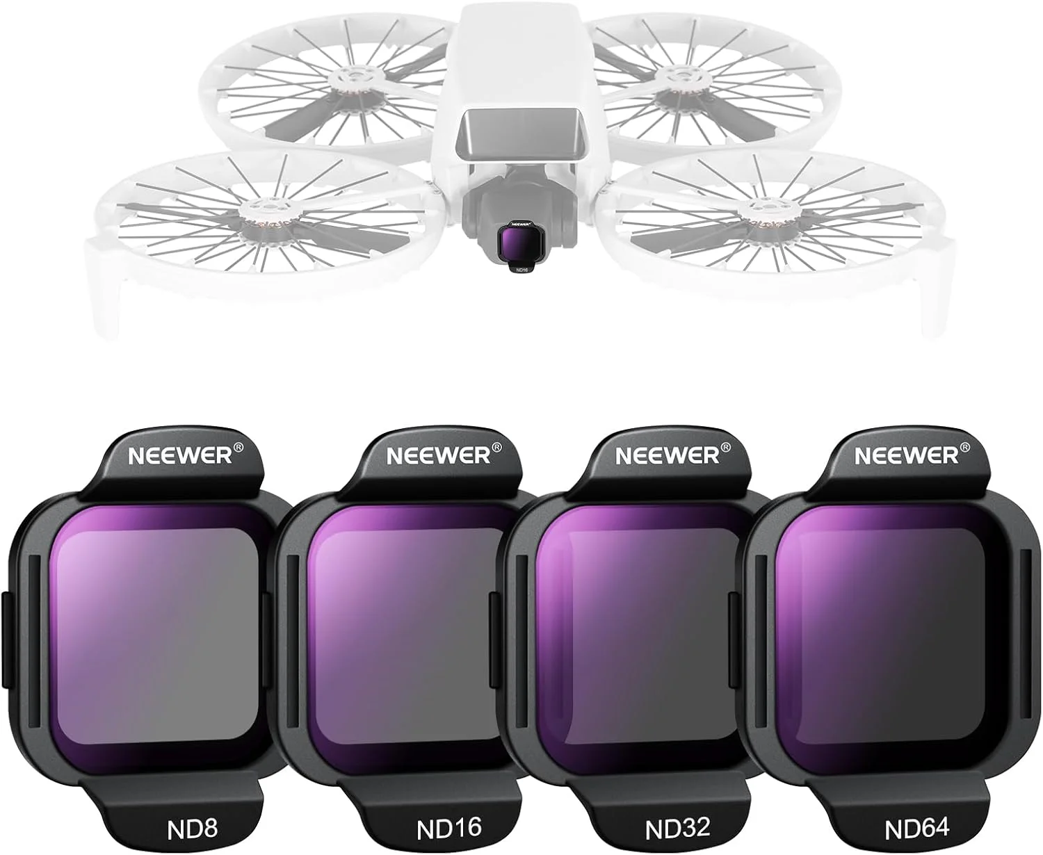 مجموعه فیلتر ND نیور سازگار با DJI Flip Drone (بسته 4 عددی)، ND8 ND16 ND32 ND64، نصب آسان، شیشه HD اپتیکال چند لایه، کیت لوازم جانبی فیلتر لنز با چگالی خنثی، FL-N34