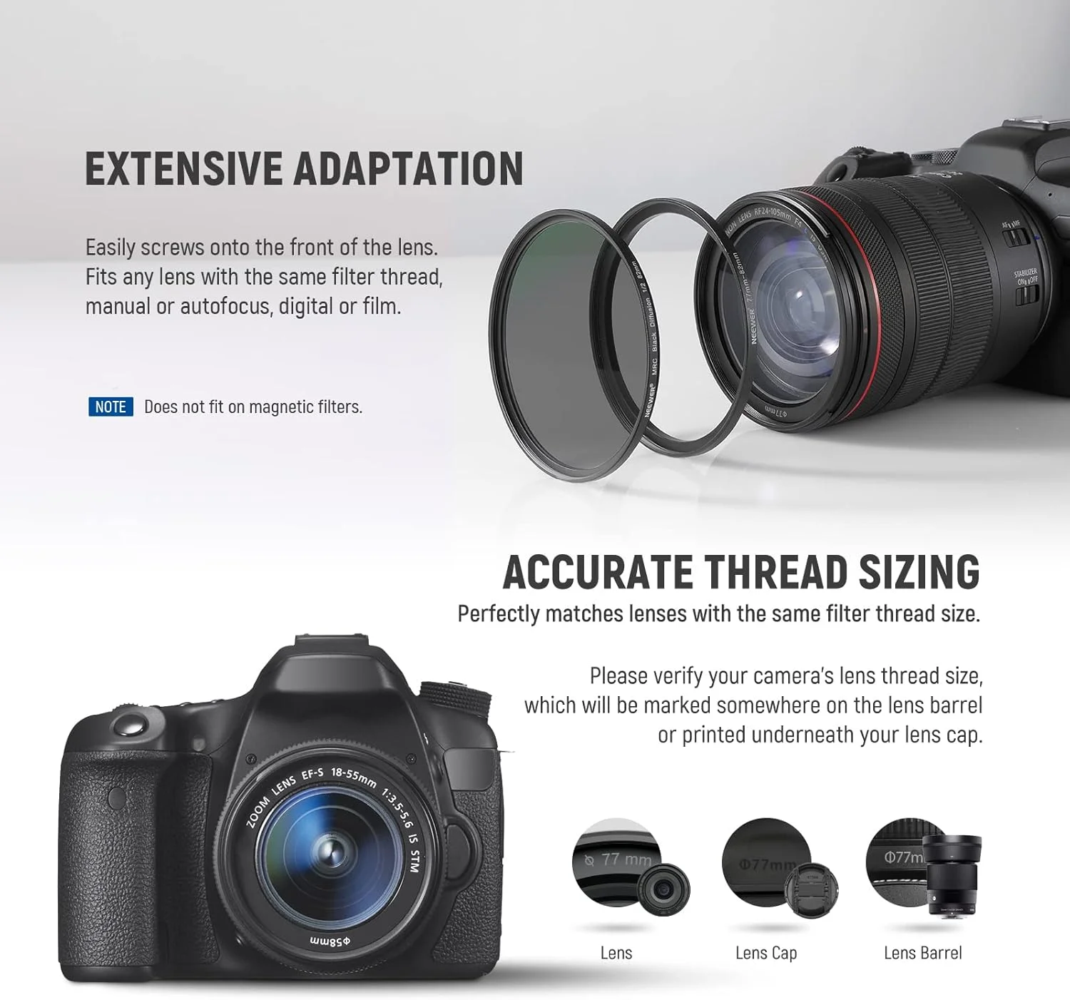 کیت حلقه آداپتور فیلتر لنز دوربین فلزی نیور 18 عددی - 9 عدد حلقه افزایش دهنده و 9 عدد حلقه کاهنده برای دوربین های DSLR کانن نیکون سونی المپوس، مشکی کیت حلقه آداپتور فیلتر لنز دوربین فلزی نیور 18 عددی - 9 عدد حلقه افزایش دهنده و 9 عدد حلقه کاهنده برای دوربین های DSLR کانن نیکون سونی المپوس، مشکی