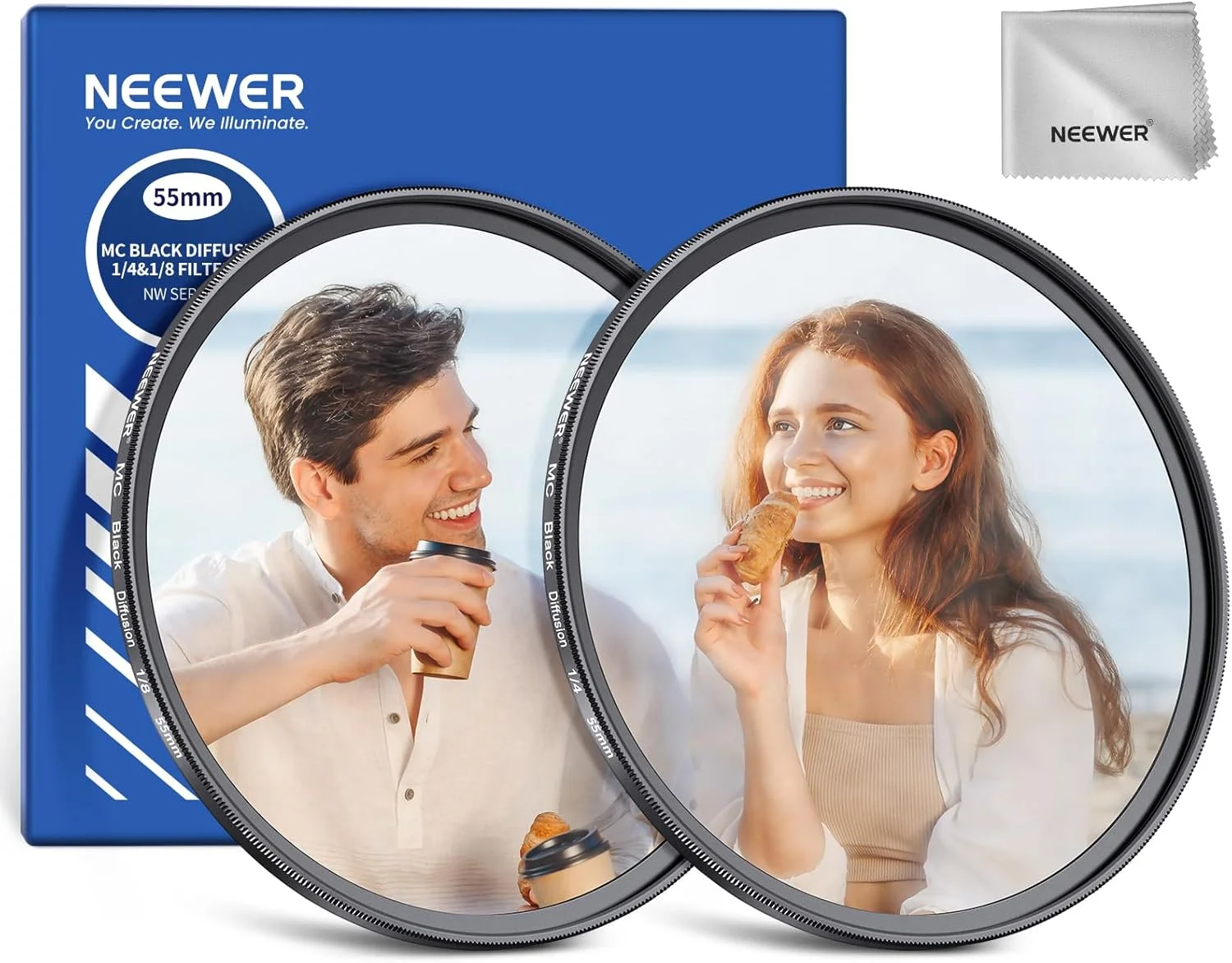 مجموعه دو عددی فیلتر لنز دوربین NEEWER 55mm با پخش نور سیاه 1/4 و 1/8، فیلتر اثر سینمایی مه سیاه حرفه ای، شیشه چند لایه با جعبه نگهداری و پارچه تمیز کننده، برای عکاسی و فیلمبرداری پرتره رویایی و مه آلود مجموعه دو عددی فیلتر لنز دوربین NEEWER 55mm با پخش نور سیاه 1/4 و 1/8، فیلتر اثر سینمایی مه سیاه حرفه ای، شیشه چند لایه با جعبه نگهداری و پارچه تمیز کننده، برای عکاسی و فیلمبرداری پرتره رویایی و مه آلود