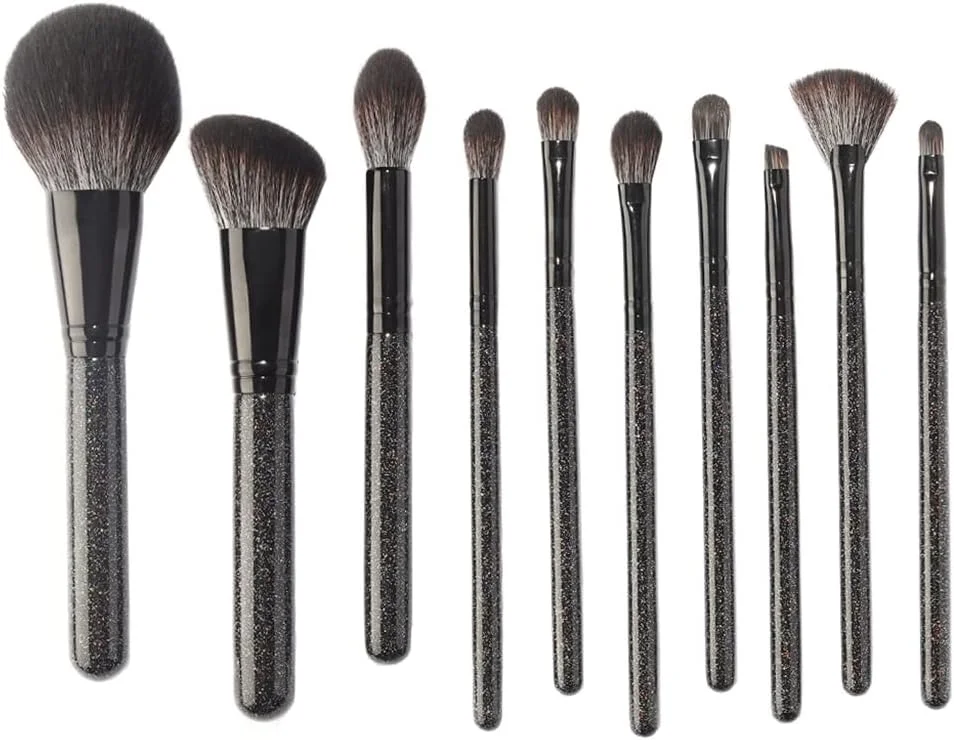 ست برس آرایشی 10 عددی SKipdr، برس مویی نرم حرفه ای برای کرم پودر، پودر، کانتور، سایه چشم و ابزارهای آرایشی
