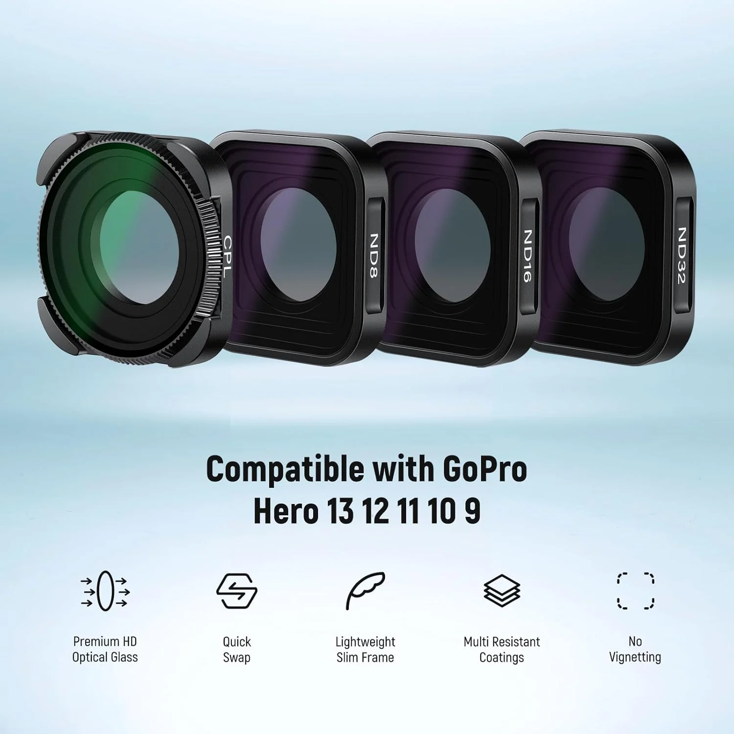 مجموعه فیلتر ND نیور سازگار با GoPro Hero 13 Hero 11 Hero 10 Black، بسته 4 عددی (ND8 ND16 ND32 CPL) چند لایه پوشش داده شده HD باریک فیلتر لنز پلاریزه با چگالی خنثی لوازم جانبی دوربین اکشن (مشکی) مجموعه فیلتر ND نیور سازگار با GoPro Hero 13 Hero 11 Hero 10 Black، بسته 4 عددی (ND8 ND16 ND32 CPL) چند لایه پوشش داده شده HD باریک فیلتر لنز پلاریزه با چگالی خنثی لوازم جانبی دوربین اکشن (مشکی)