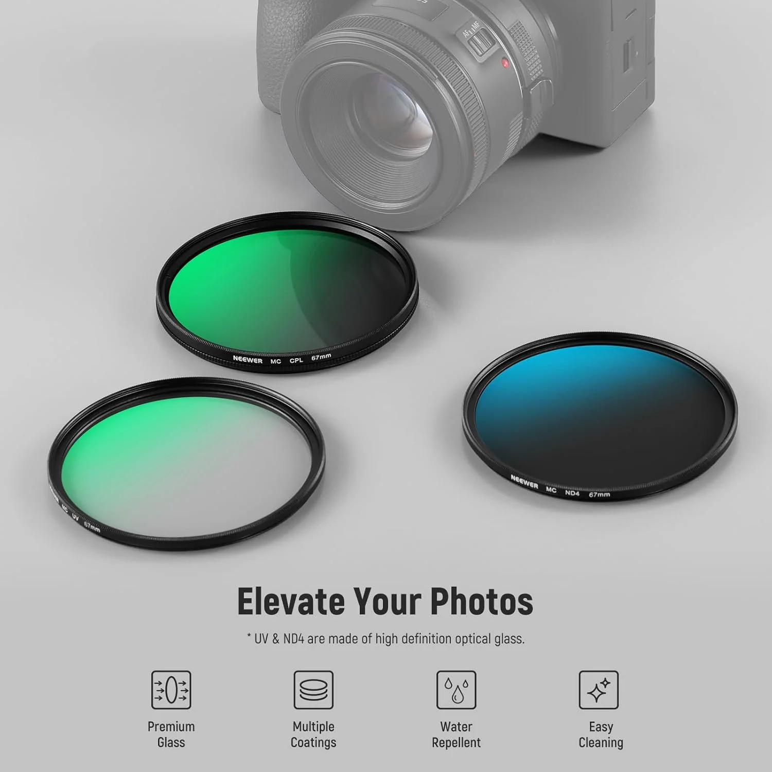 کیت فیلتر لنز NEEWER 67mm UV/CPL/ND به همراه جعبه نگهداری سخت، شیشه اپتیکال چند لایه و فریم آلیاژ آلومینیوم، فیلتر UV + پلاریزه دایره ای (CPL) + چگالی خنثی (ND4) برای لنز دوربین 67mm کیت فیلتر لنز NEEWER 67mm UV/CPL/ND به همراه جعبه نگهداری سخت، شیشه اپتیکال چند لایه و فریم آلیاژ آلومینیوم، فیلتر UV + پلاریزه دایره ای (CPL) + چگالی خنثی (ND4) برای لنز دوربین 67mm
