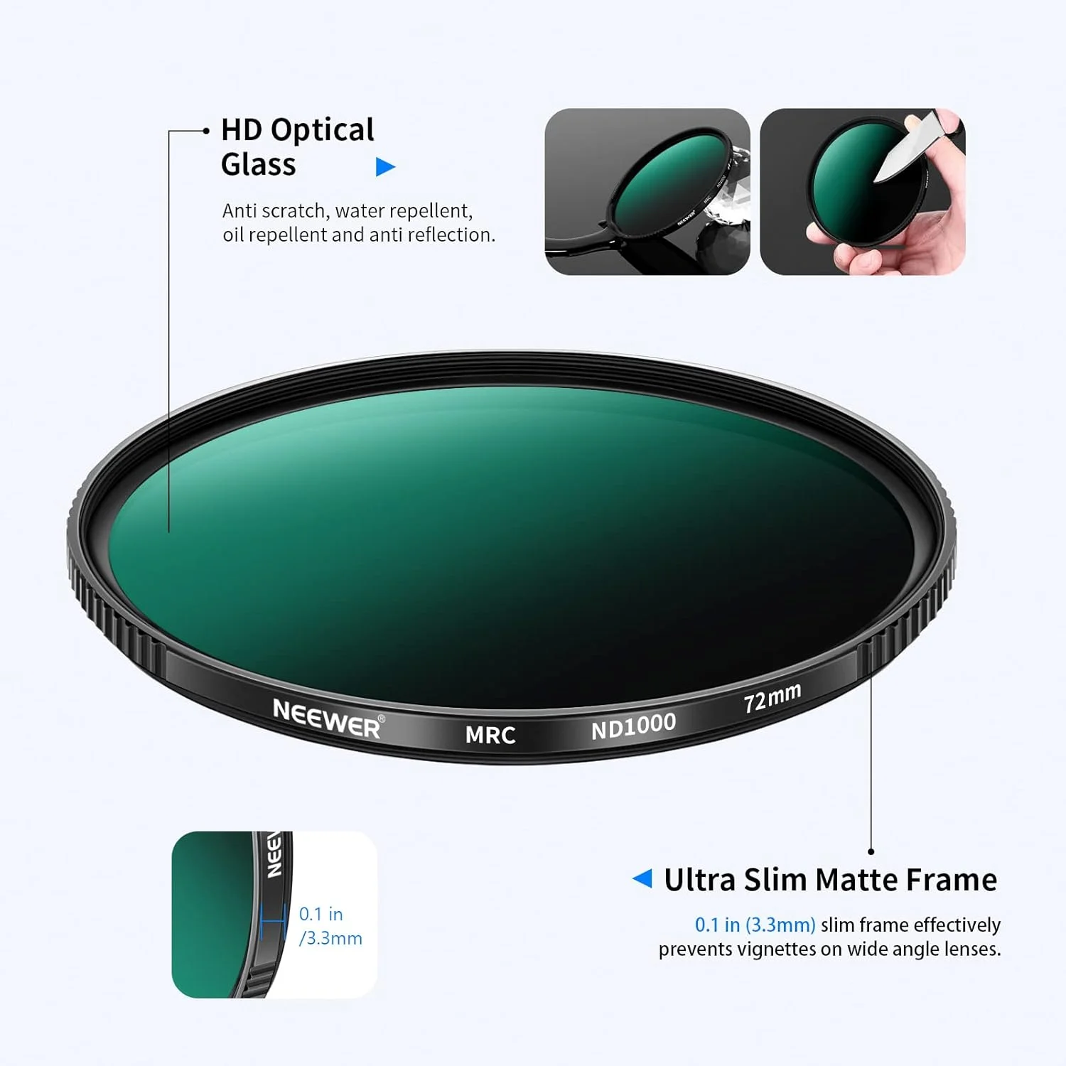 فیلتر لنز ND1000 با قطر 77 میلیمتر NEEWER، فیلتر کاهنده نور با 10 استاپ، شیشه اپتیکال HD با پوشش نانو مقاوم و فریم مشکی مات فوقالعاده باریک برای لنز دوربین فیلتر لنز ND1000 با قطر 77 میلیمتر NEEWER، فیلتر کاهنده نور با 10 استاپ، شیشه اپتیکال HD با پوشش نانو مقاوم و فریم مشکی مات فوقالعاده باریک برای لنز دوربین