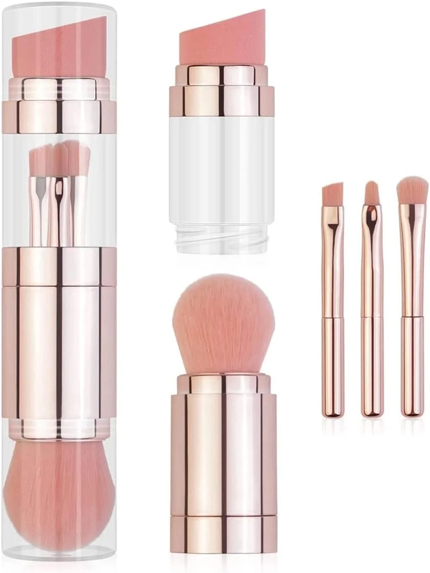 ست برس آرایشی 5 در 1 SKINPLUS، شامل برس کرم پودر، برس صورت، برس لب، برس سایه چشم و برس ابرو، کیت برس های آرایشی مسافرتی کوچک قابل حمل