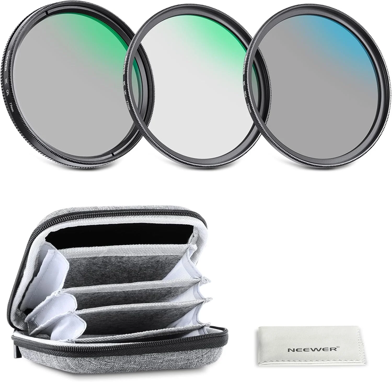 کیت فیلتر لنز NEEWER 77mm UV/CPL/ND با جعبه نگهداری هارد شل، شیشه اپتیکال چند لایه و فریم آلیاژ آلومینیوم، فیلتر UV + پلاریزه دایره ای (CPL) + چگالی خنثی (ND4) برای لنز دوربین 77mm کیت فیلتر لنز NEEWER 77mm UV/CPL/ND با جعبه نگهداری هارد شل، شیشه اپتیکال چند لایه و فریم آلیاژ آلومینیوم، فیلتر UV + پلاریزه دایره ای (CPL) + چگالی خنثی (ND4) برای لنز دوربین 77mm