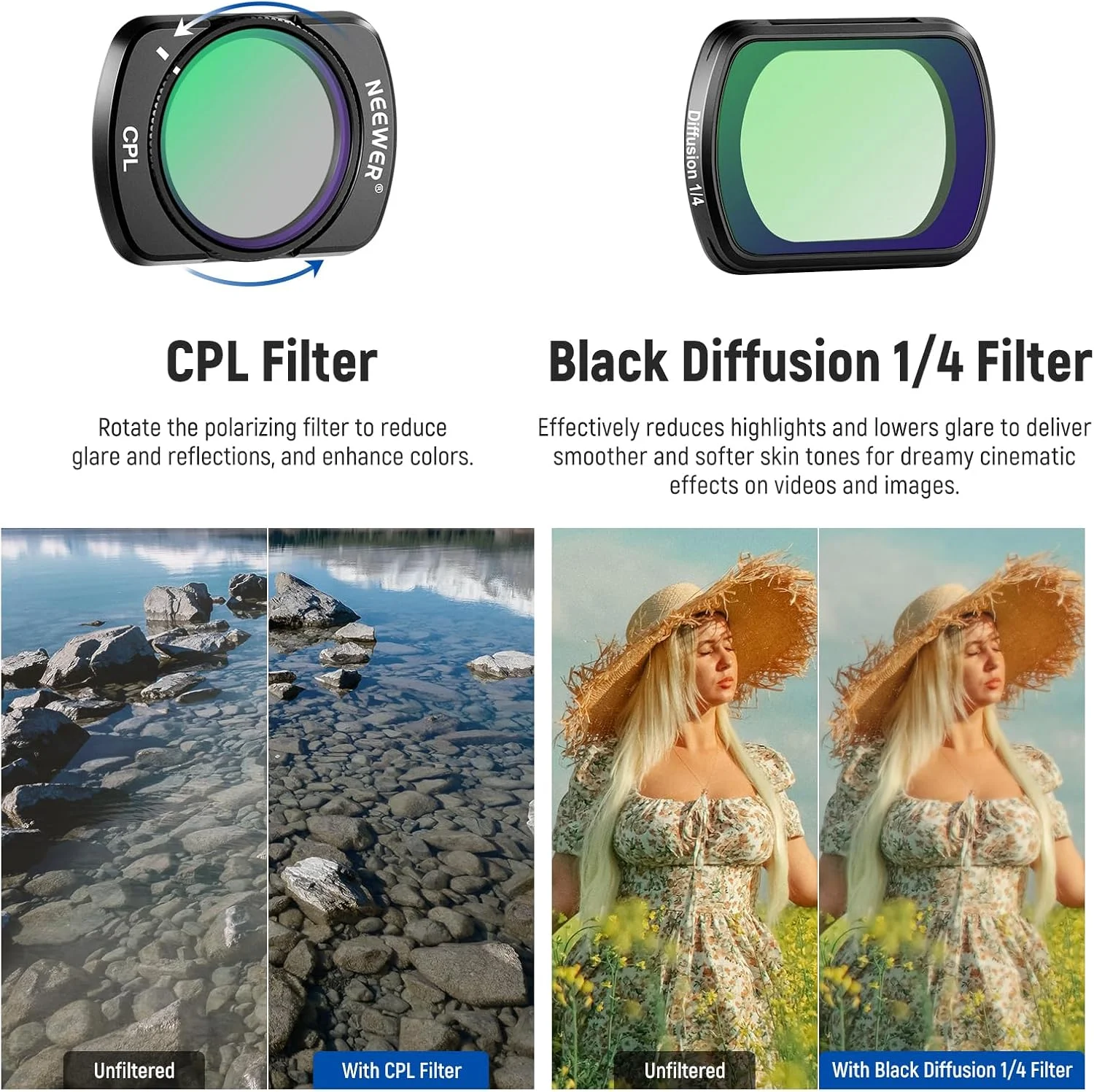 مجموعه 3 عددی فیلتر ND نیور (ND2-32 متغیر، CPL، دیفیوژن سیاه 1/4) و لنز واید انگل 0.75X، لنز ماکرو 2X، لنز آنامورفیک آبی 1.2X، محافظ صفحه نمایش سازگار با DJI Osmo Pocket 3، مدل FL-B28 مجموعه 3 عددی فیلتر ND نیور (ND2-32 متغیر، CPL، دیفیوژن سیاه 1/4) و لنز واید انگل 0.75X، لنز ماکرو 2X، لنز آنامورفیک آبی 1.2X، محافظ صفحه نمایش سازگار با DJI Osmo Pocket 3، مدل FL-B28