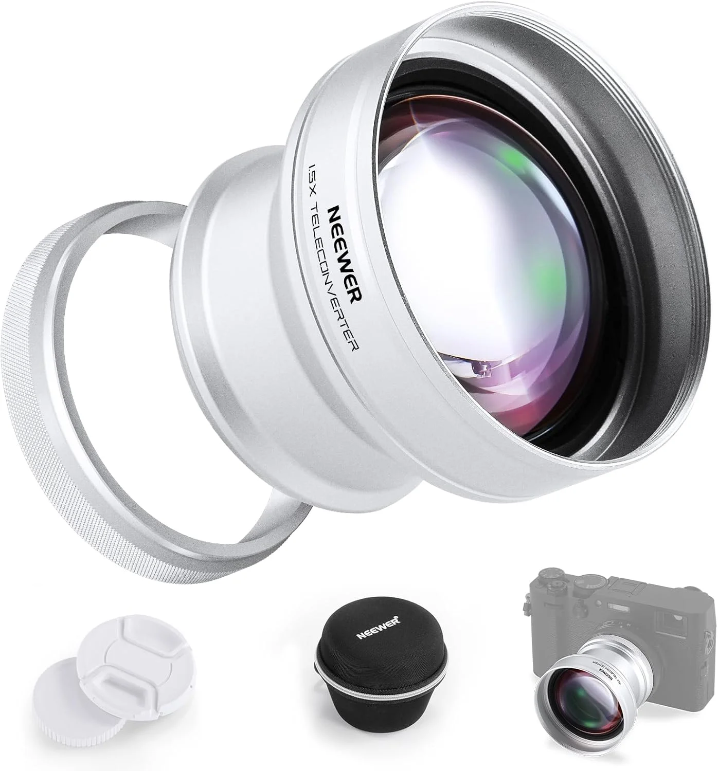 Neewer 49mm 1.5X Teleconverter Additional Lens, Compatible with Fujifilm X100 X100S X100F X100T X100V X100VI Cameras, HD Optical Glass, Multi Coated, Silver, LS-61 Neewer 49mm 1.5X Teleconverter Additional Lens, Compatible with Fujifilm X100 X100S X100F X100T X100V X100VI Cameras, HD Optical Glass, Multi Coated, Silver, LS-61