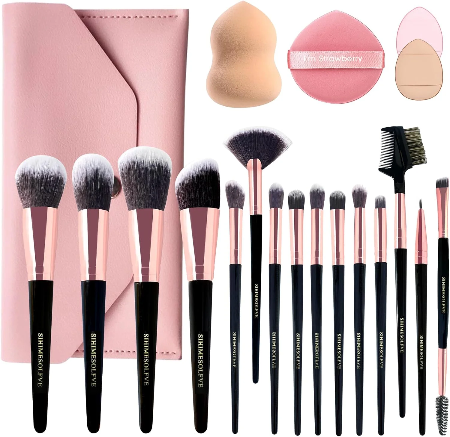 ست برس آرایشی 15 عددی چشم و صورت حرفه ای SIHIMESOLFVE، برس های آرایشی به همراه شانه مژه، ست برس های آرایشی نرم، برس سایه چشم با کیف نگهداری و 5 عدد بیوتی بلندر