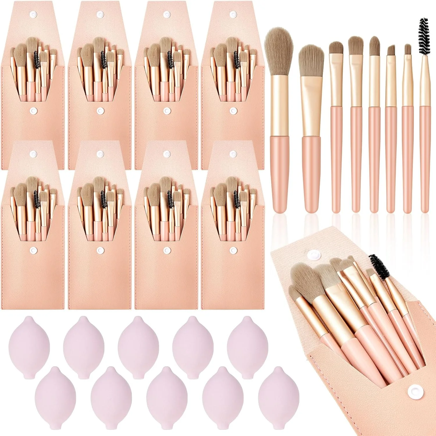 ست برس آرایشی مسافرتی 20 عددی SiliFine، ست برس آرایشی مسافرتی مینی 10 عددی با کیف، ست اسفنج آرایشی 10 عددی مناسب مهمانی های پرنسسی برای خانم ها، دختران، منزل، مسافرت، مهمانی های کاری، سوغاتی (صورتی)