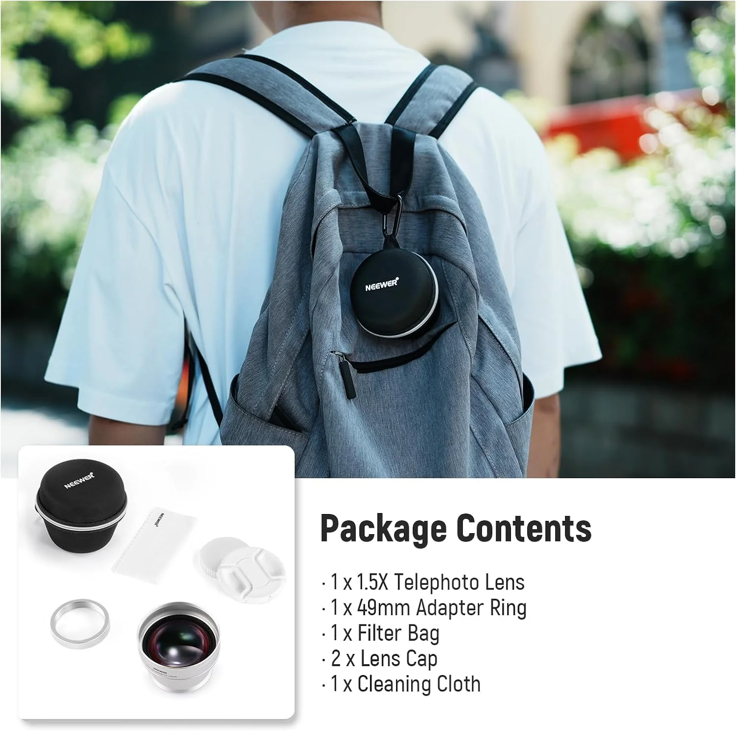 Neewer 49mm 1.5X Teleconverter Additional Lens, Compatible with Fujifilm X100 X100S X100F X100T X100V X100VI Cameras, HD Optical Glass, Multi Coated, Silver, LS-61 Neewer 49mm 1.5X Teleconverter Additional Lens, Compatible with Fujifilm X100 X100S X100F X100T X100V X100VI Cameras, HD Optical Glass, Multi Coated, Silver, LS-61