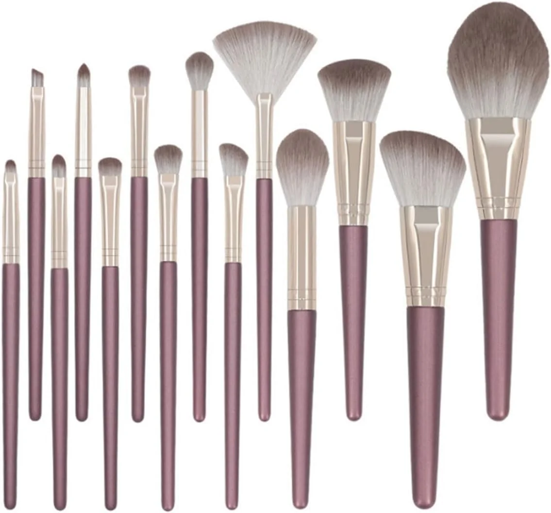 ست ۱۴ تکه برس آرایشی ابریشم راه با کیف نگهداری - برس های آرایشی برای کرم پودر، کانسیلر، سایه چشم، رژگونه برای زنان و دختران