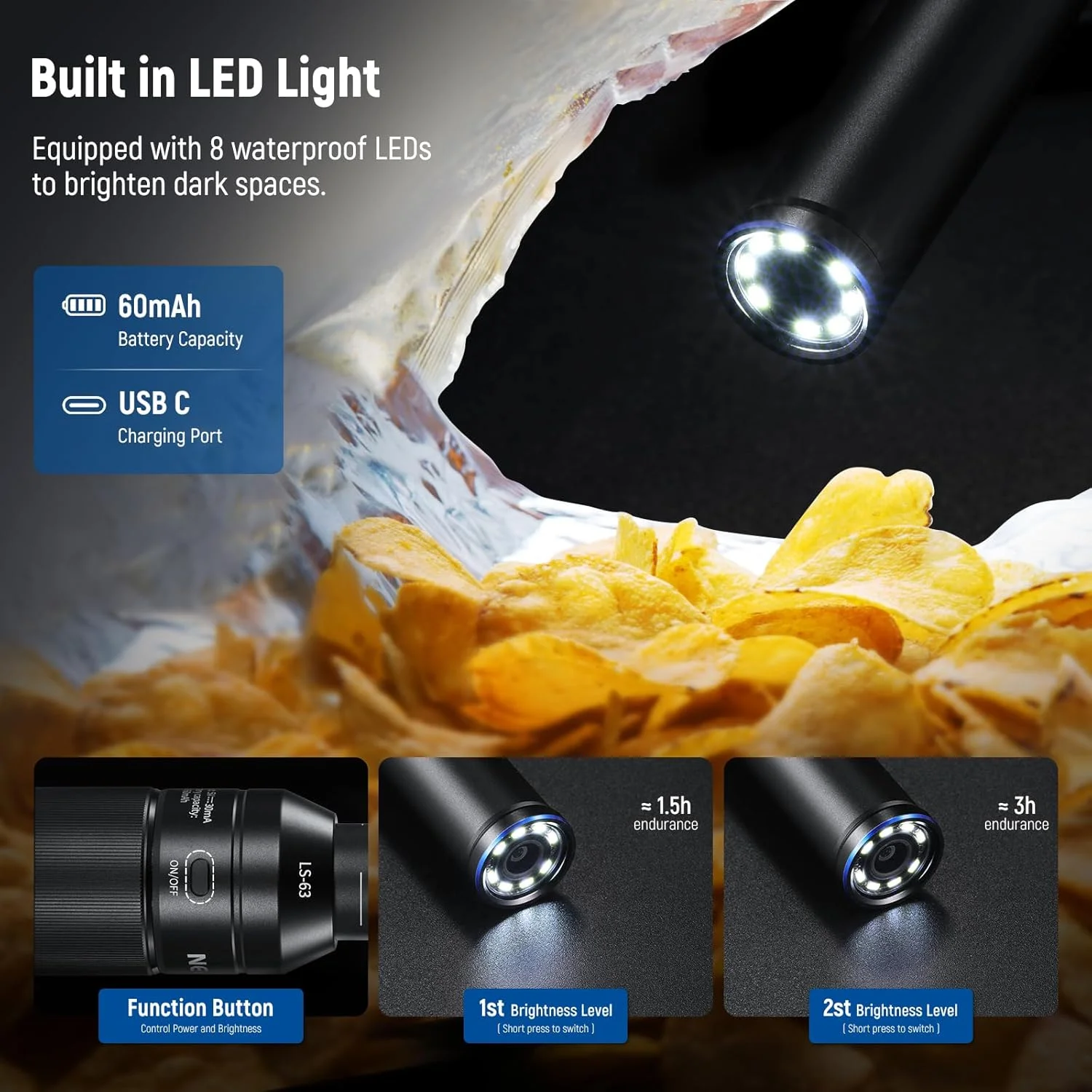لنز ماکرو پروب 16 میلیمتری 4X NEEWER با میدان دید 109 درجه و نور LED قابل شارژ با رزوه 17 میلیمتری برای عکاسی و فیلمبرداری ماکرو با موبایل، سازگار با لنز دوربین آیفون و سامسونگ، قفس/کیس موبایل NEEWER، مدل LS-63 لنز ماکرو پروب 16 میلیمتری 4X NEEWER با میدان دید 109 درجه و نور LED قابل شارژ با رزوه 17 میلیمتری برای عکاسی و فیلمبرداری ماکرو با موبایل، سازگار با لنز دوربین آیفون و سامسونگ، قفس/کیس موبایل NEEWER، مدل LS-63