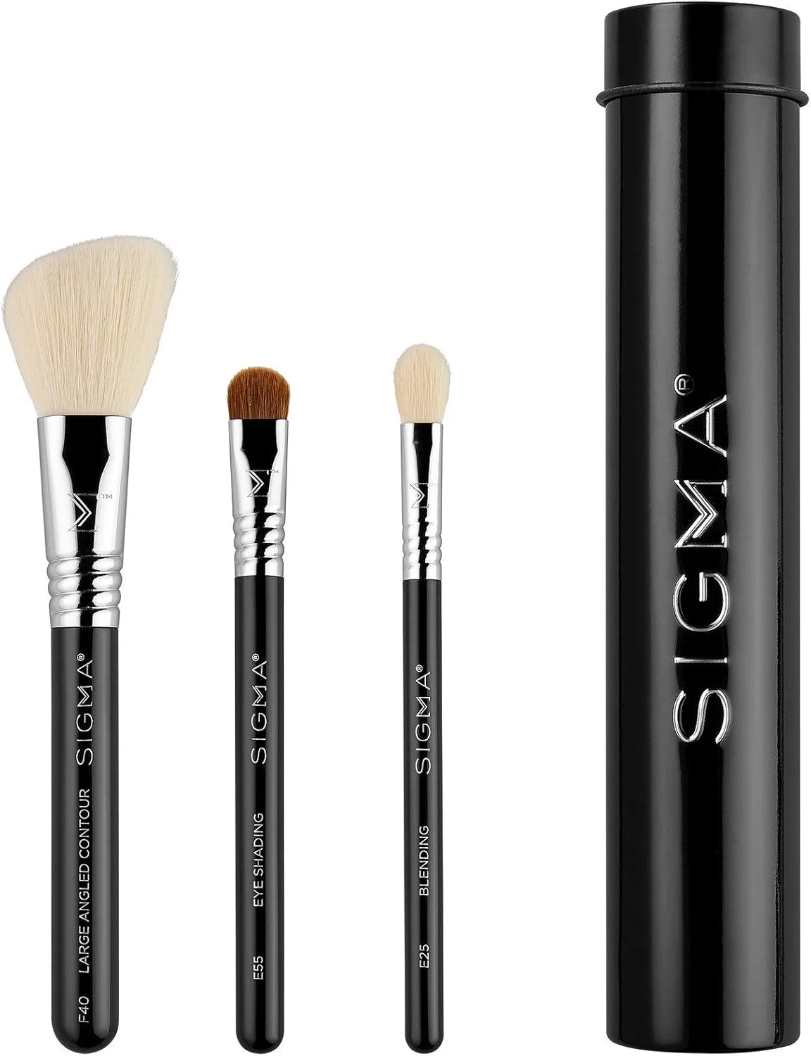 Sigma Beauty Essential Trio Brush Set, 3 black Professional face contour & eyeshadow makeup brushes, Cruelty-free & vegan, Water-proof & soft synthetic fibers