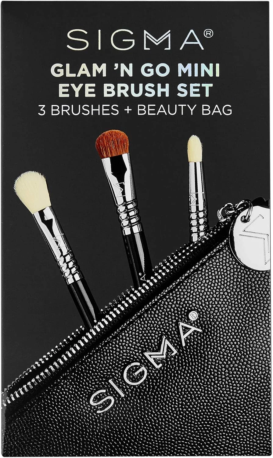 Sigma Beauty 3 Glam 'N Go Mini Eyebrushes set - Travel Size eyeshadow makeup brushes, Cruelty-free & vegan, soft synthetic fibers. Sigma Beauty 3 Glam 'N Go Mini Eyebrushes set - Travel Size eyeshadow makeup brushes, Cruelty-free & vegan, soft synthetic fibers.