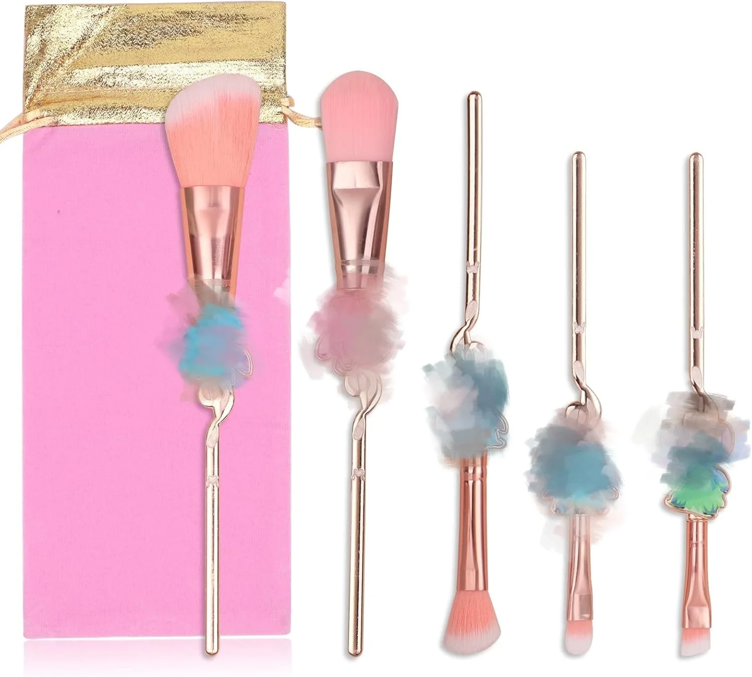 shengo Stitch Eyeshado ​Face Powder Makeup Brush with Storage Bag, 5Pcs Stitch Makeup Brush Set,Stitch Theme Cosmetic Brushes for Powder Eyeshadow Blushes Lip, Kawaii Stitch Gifts for Girl Women